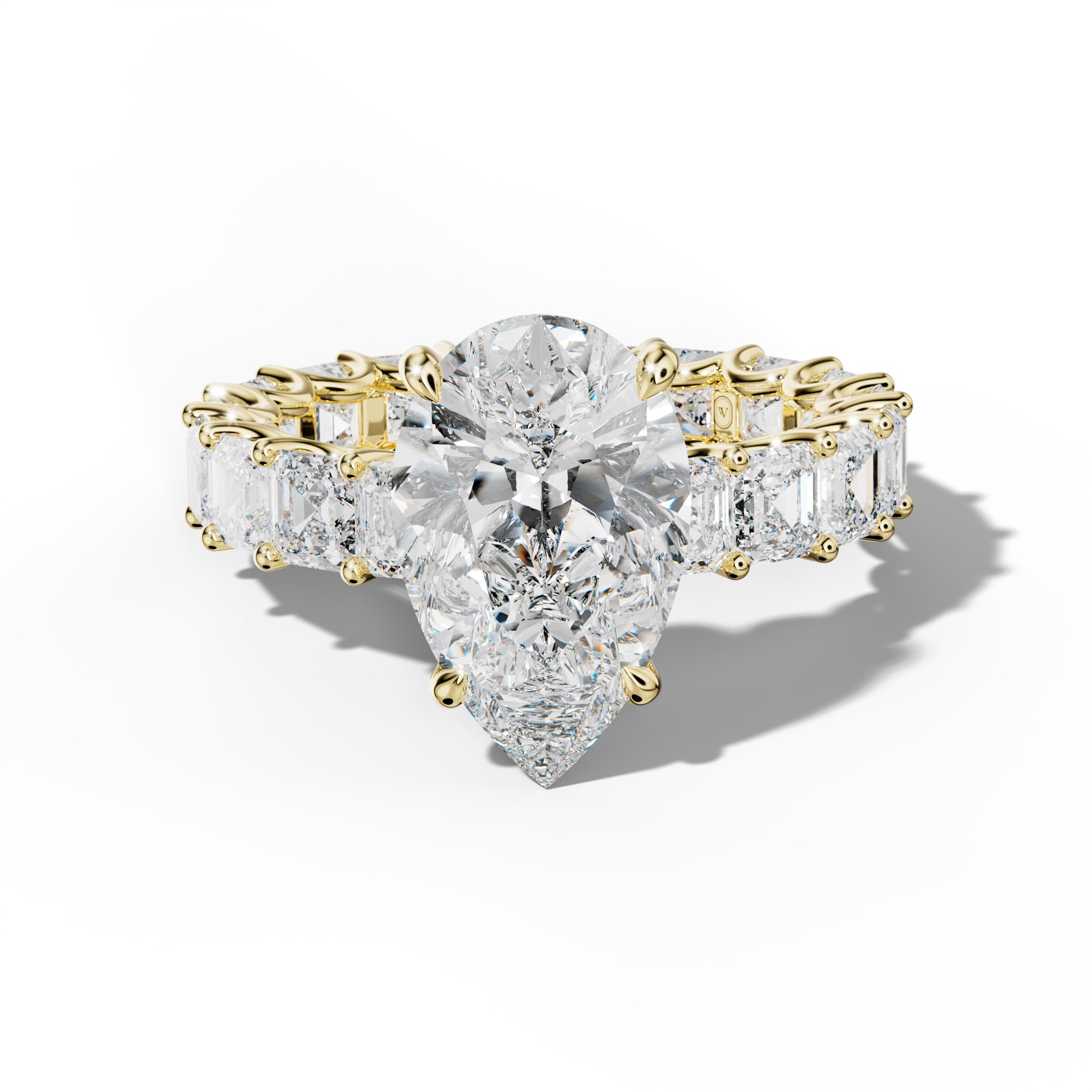 Aisha Pear Shape Engagement Ring With Asscher Side Stones
