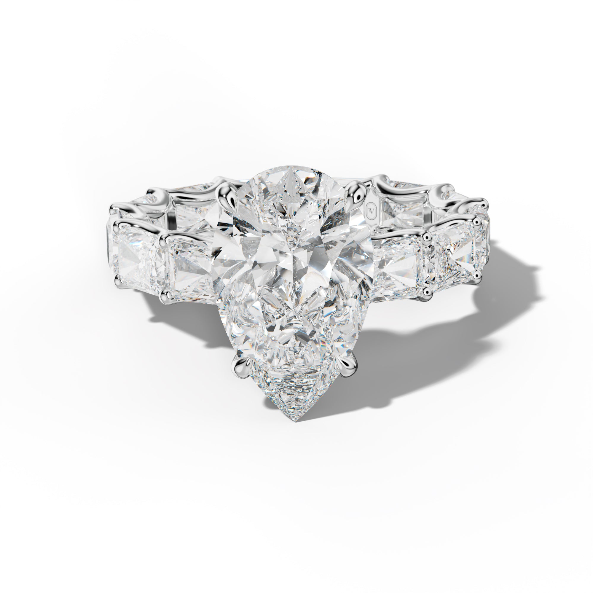 Daphne Pear Shape Engagement Ring With East West Radiant Side Stones