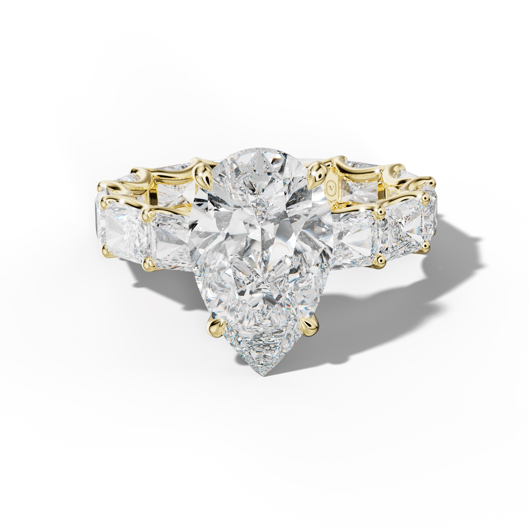 Daphne Pear Shape Engagement Ring With East West Radiant Side Stones
