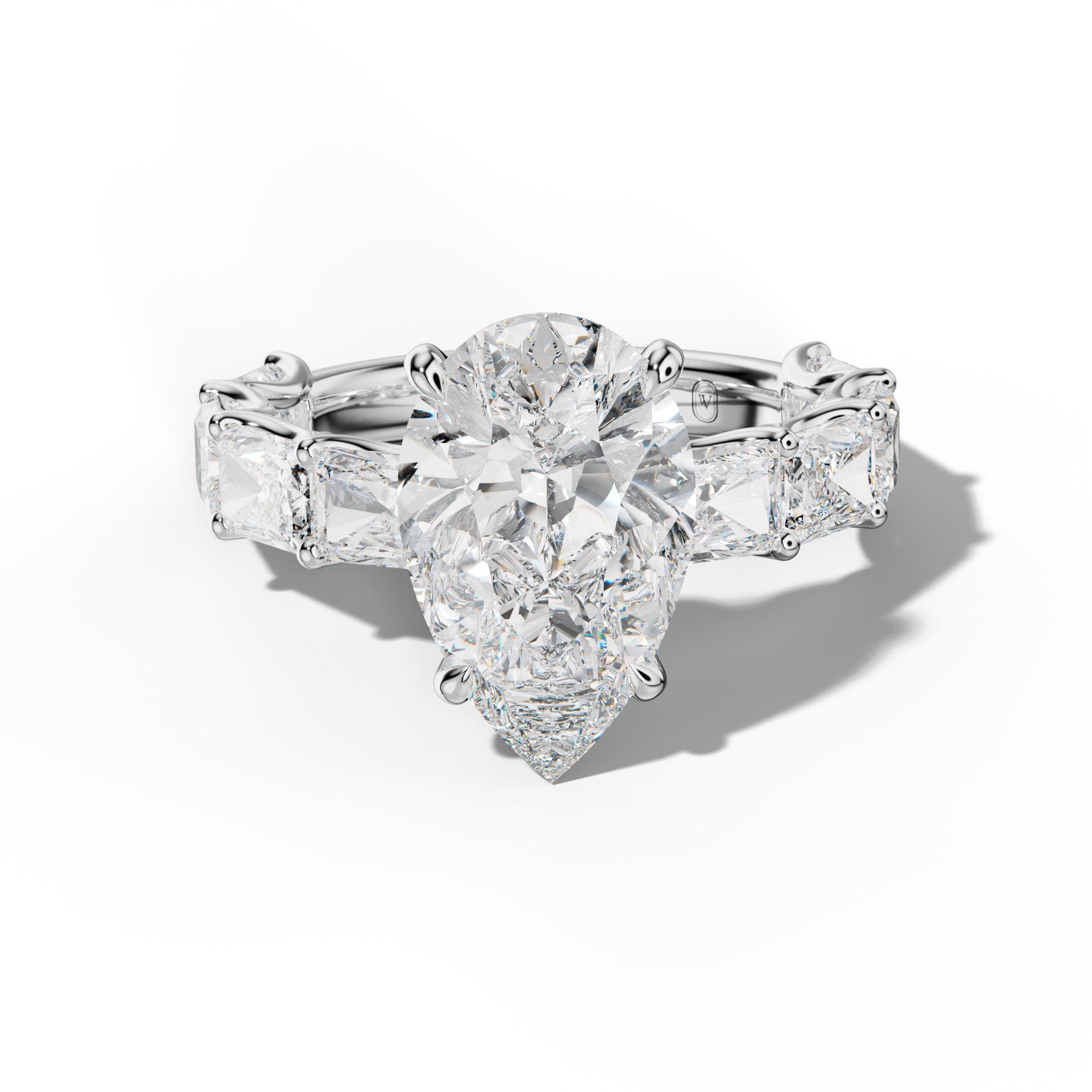 Nancy Pear Shape Engagement Ring With East West Radiant Side Stones