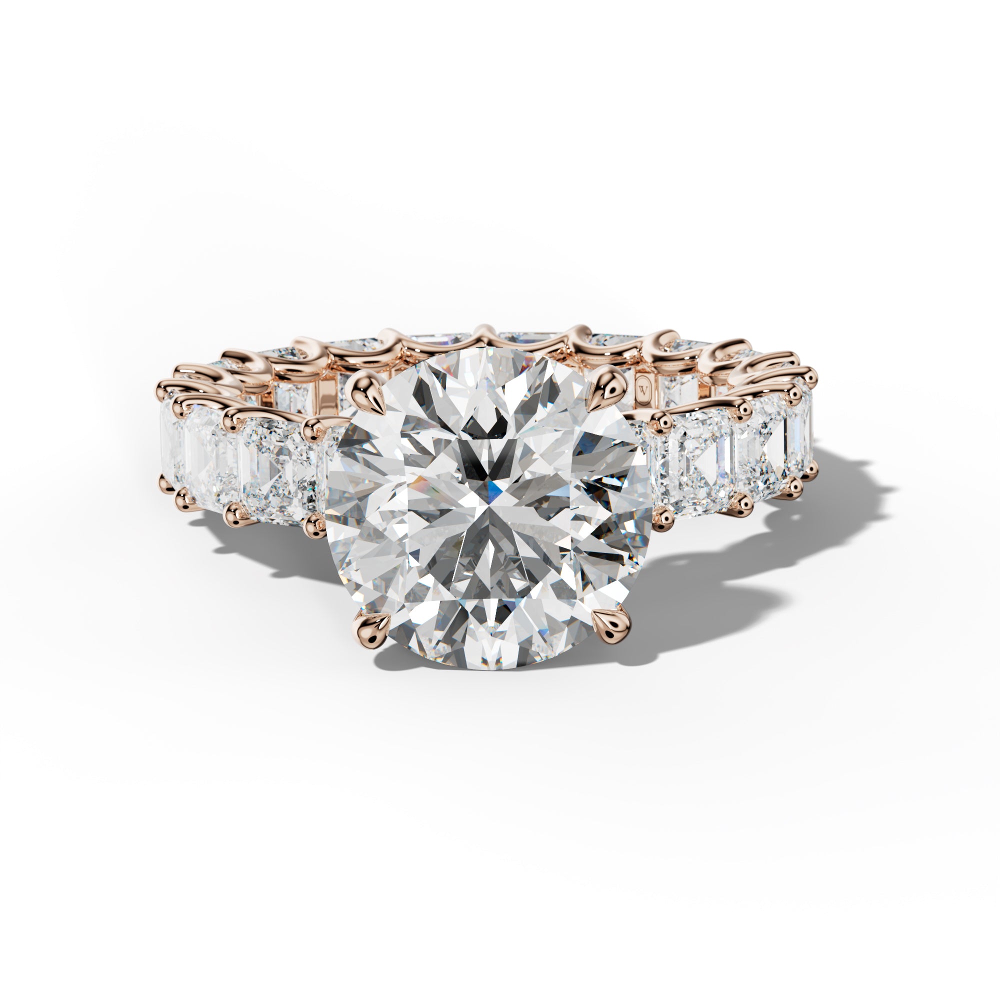 Aisha Round Diamond Engagement Ring With Asscher Side Stones