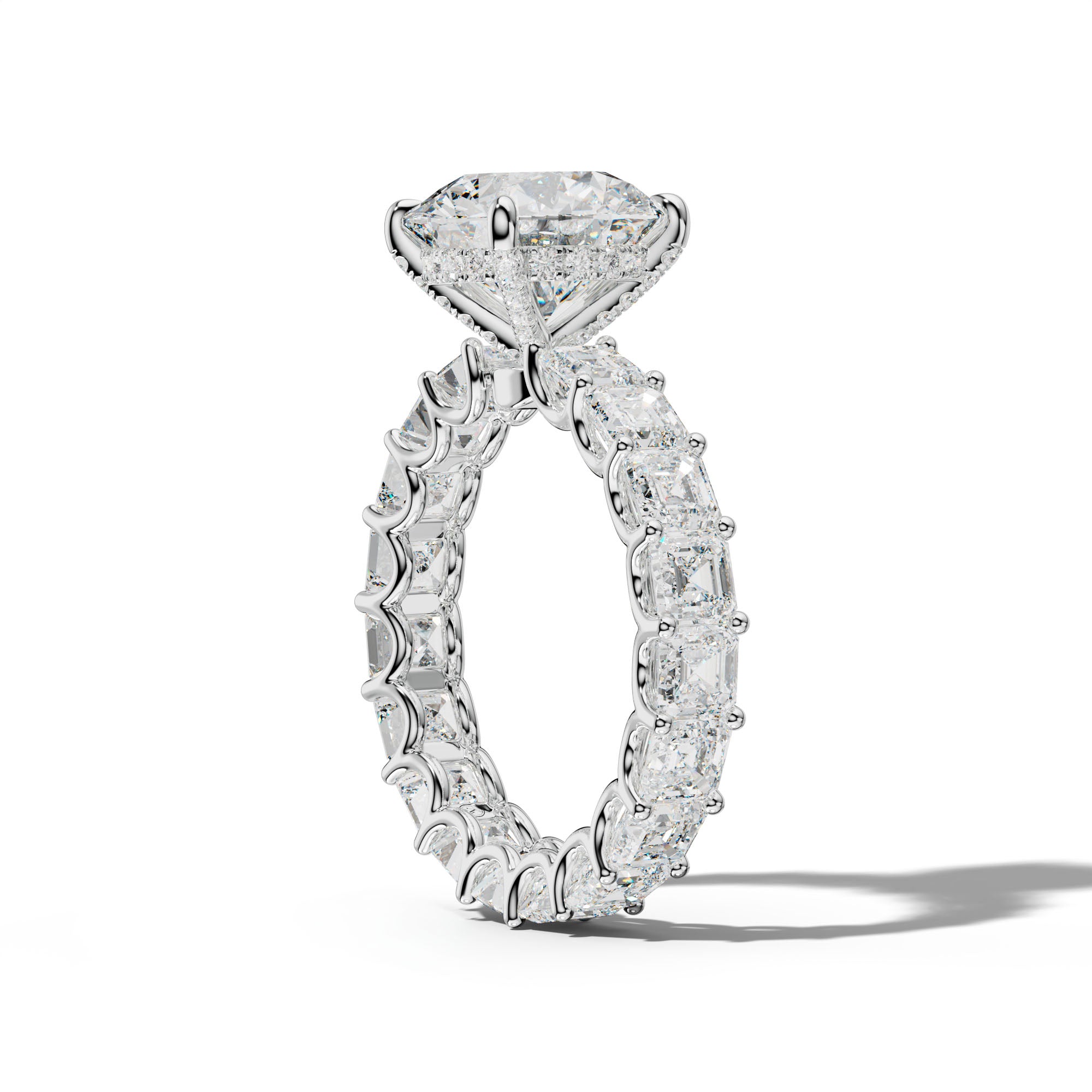 Aisha Round Diamond Engagement Ring With Asscher Side Stones