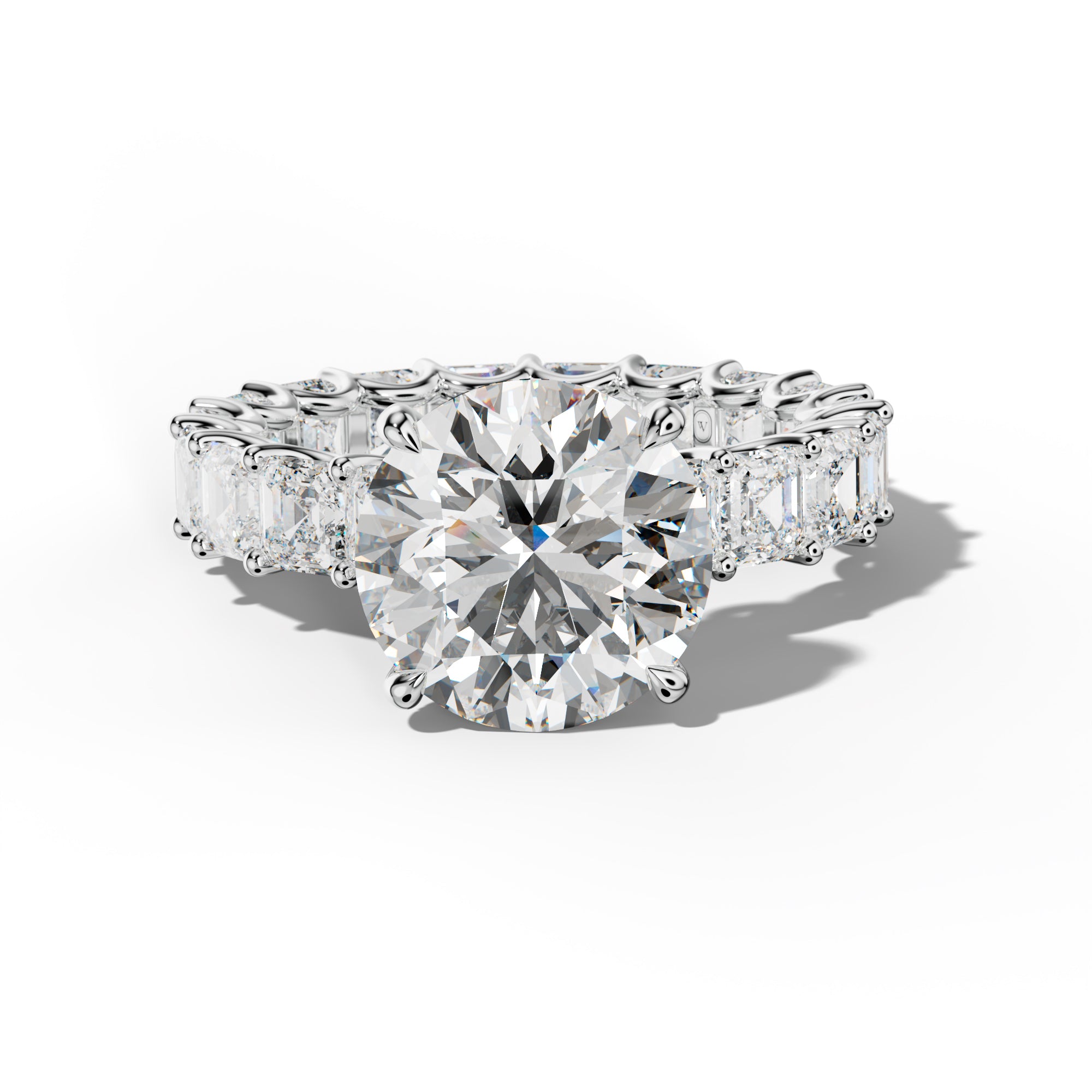 Aisha Round Diamond Engagement Ring With Asscher Side Stones