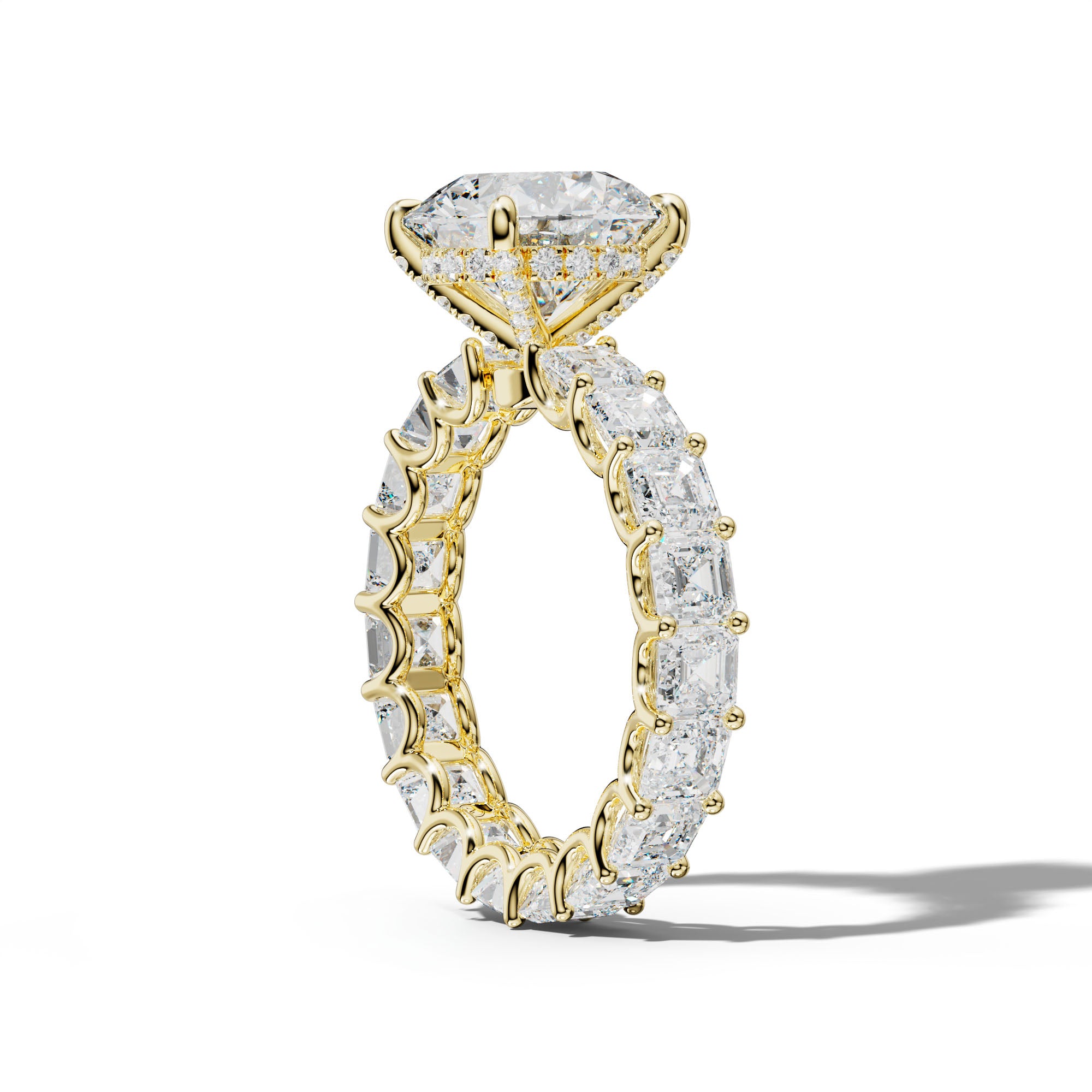 Aisha Round Diamond Engagement Ring With Asscher Side Stones