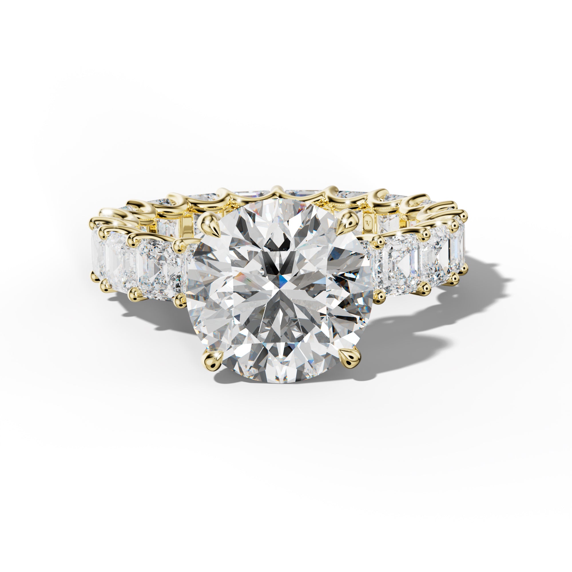Aisha Round Diamond Engagement Ring With Asscher Side Stones