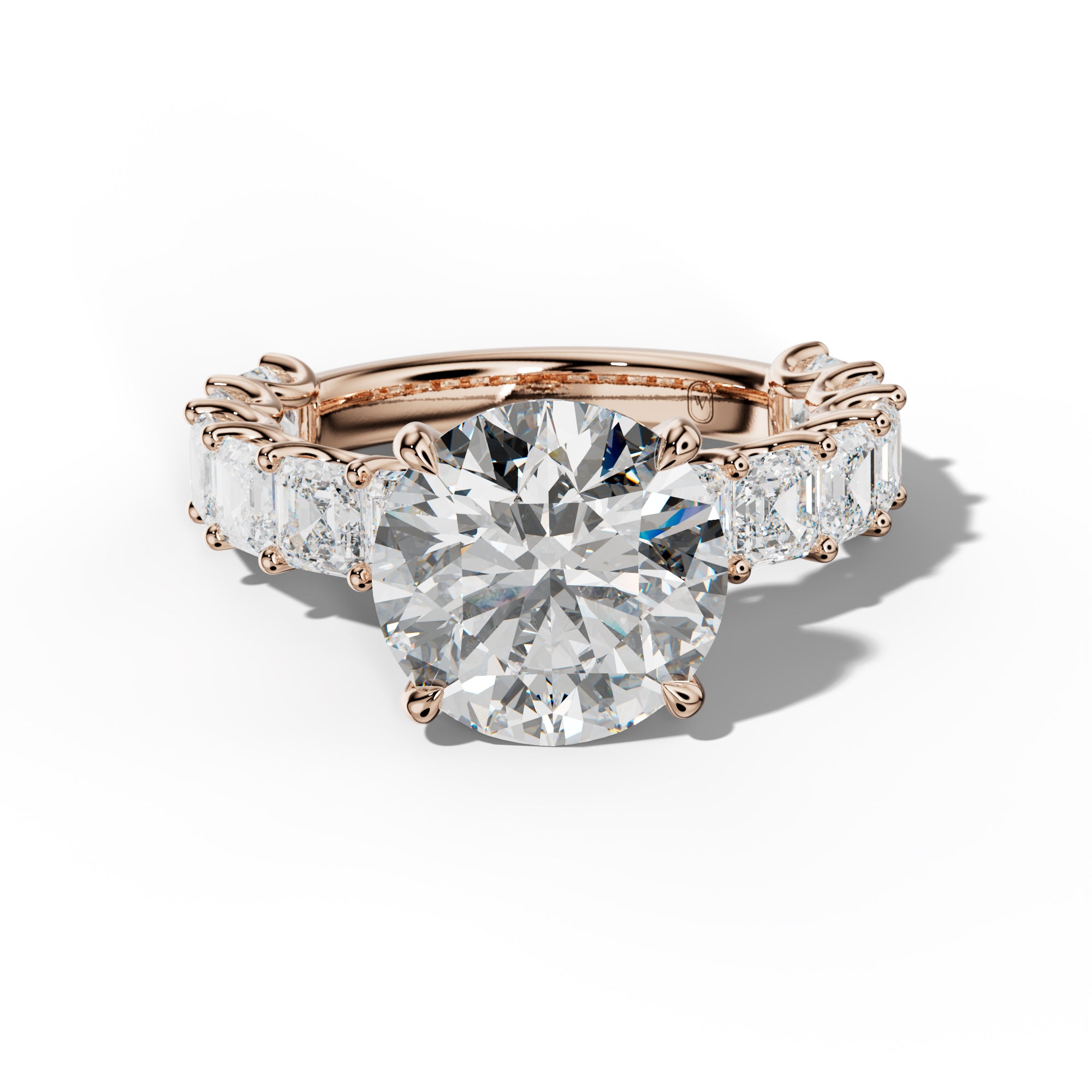 Haven Round Diamond Engagement Ring With Asscher Side Stones