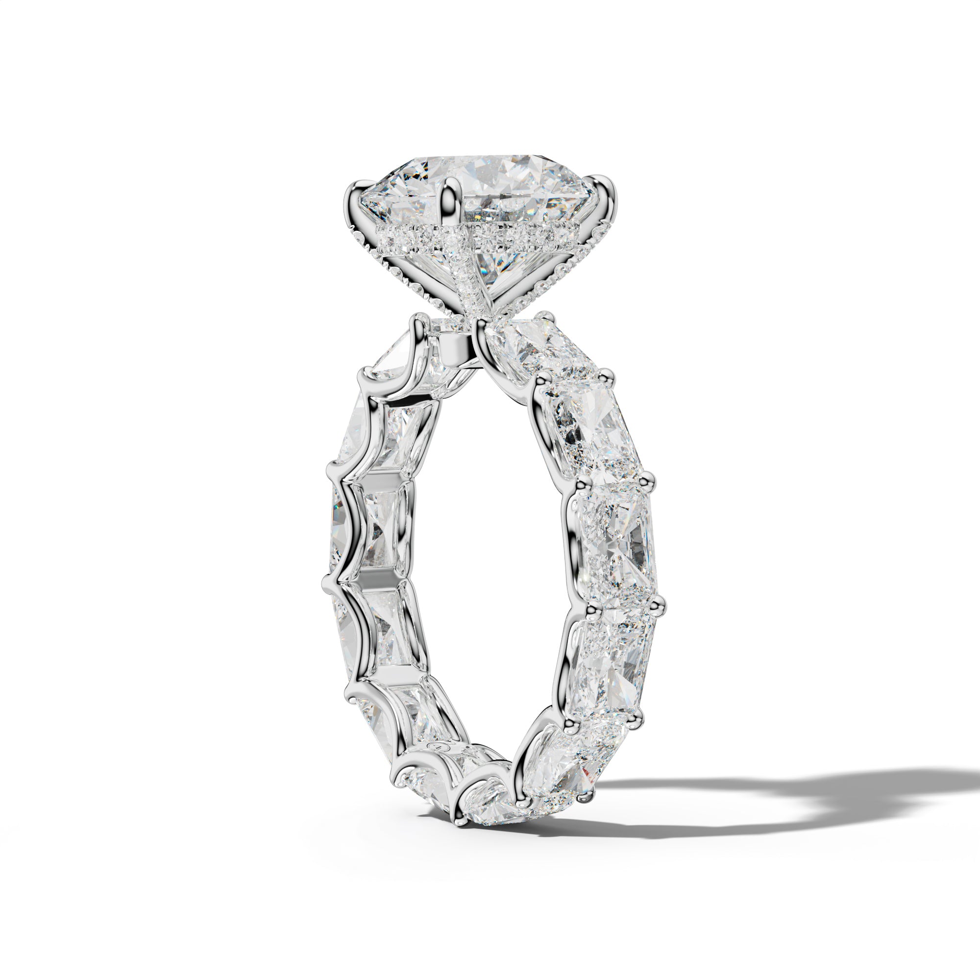Daphne Round Diamond Engagement Ring With East West Radiant Side Stones
