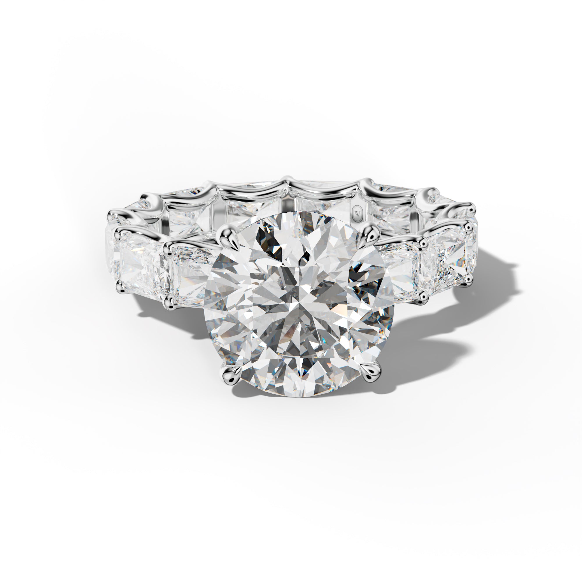 Daphne Round Diamond Engagement Ring With East West Radiant Side Stones