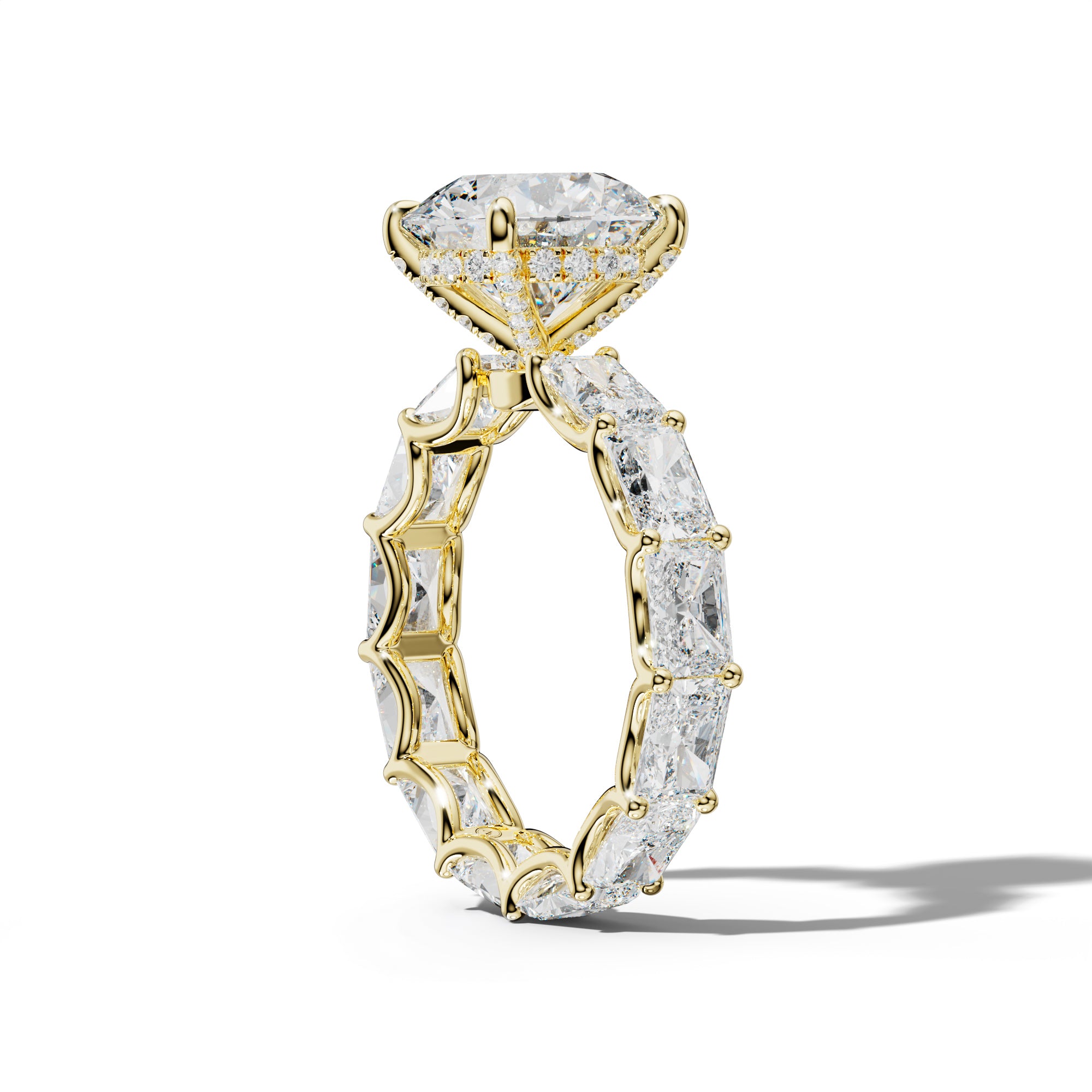 Daphne Round Diamond Engagement Ring With East West Radiant Side Stones