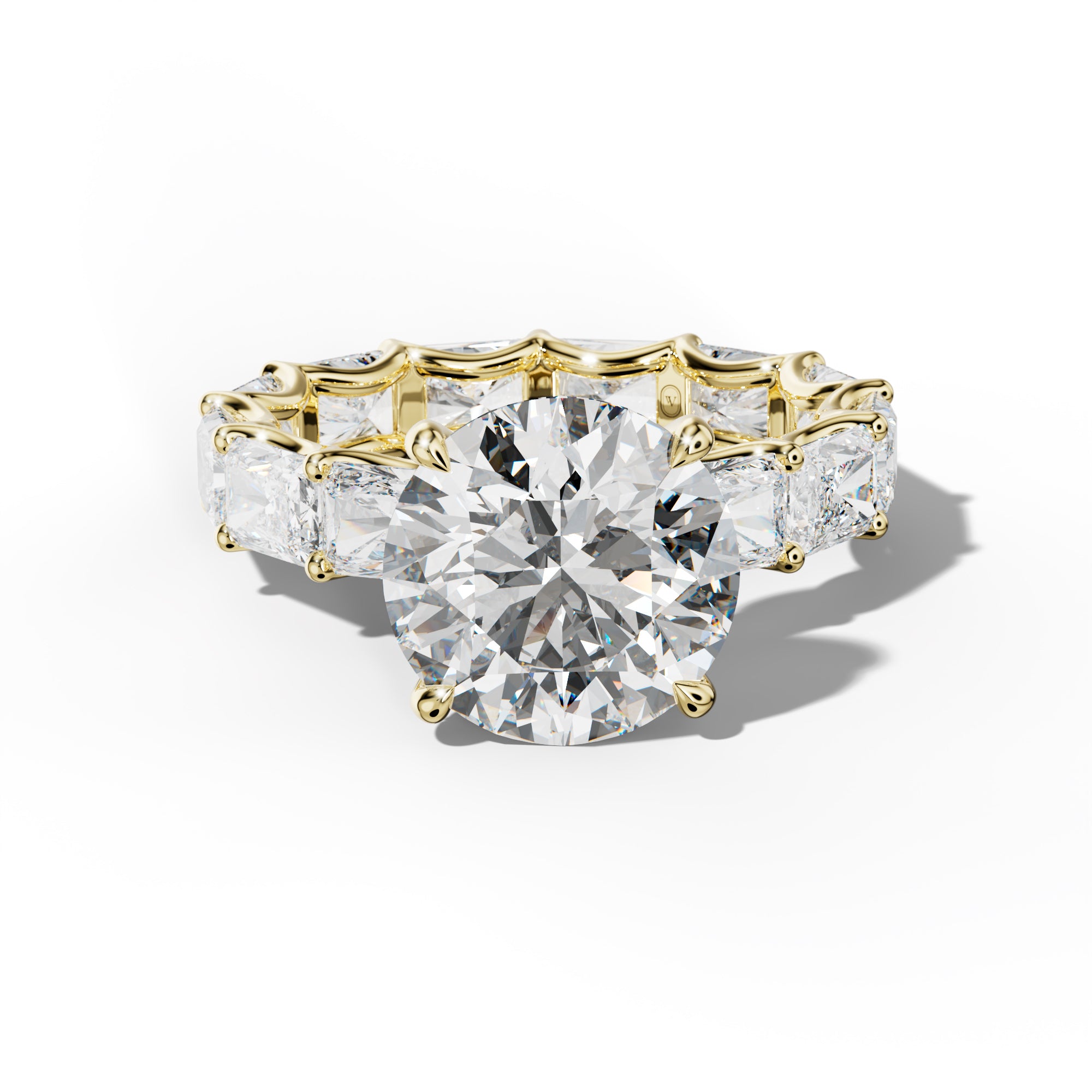 Daphne Round Diamond Engagement Ring With East West Radiant Side Stones