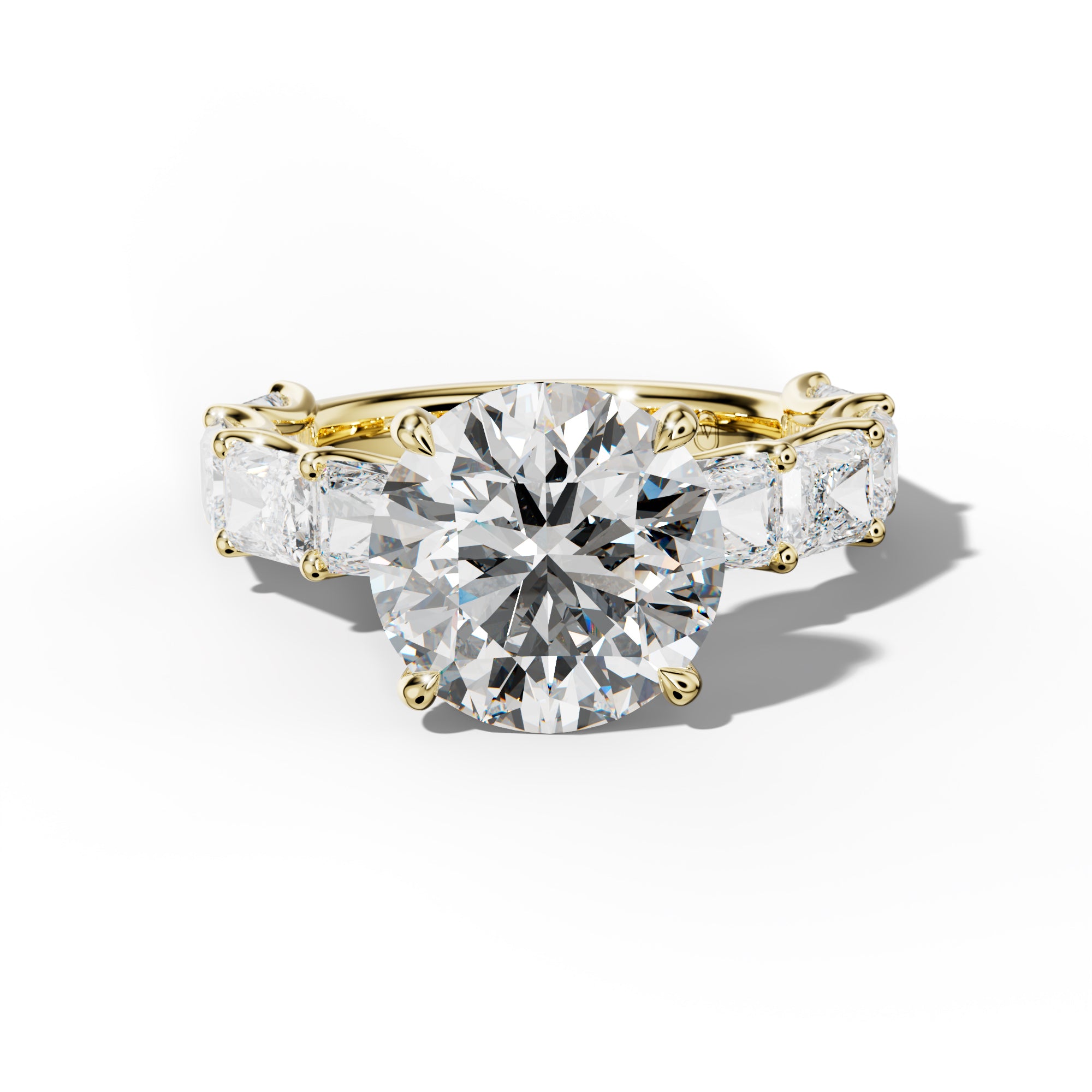Nancy Round Diamond Engagement Ring With East West Radiant Side Stones