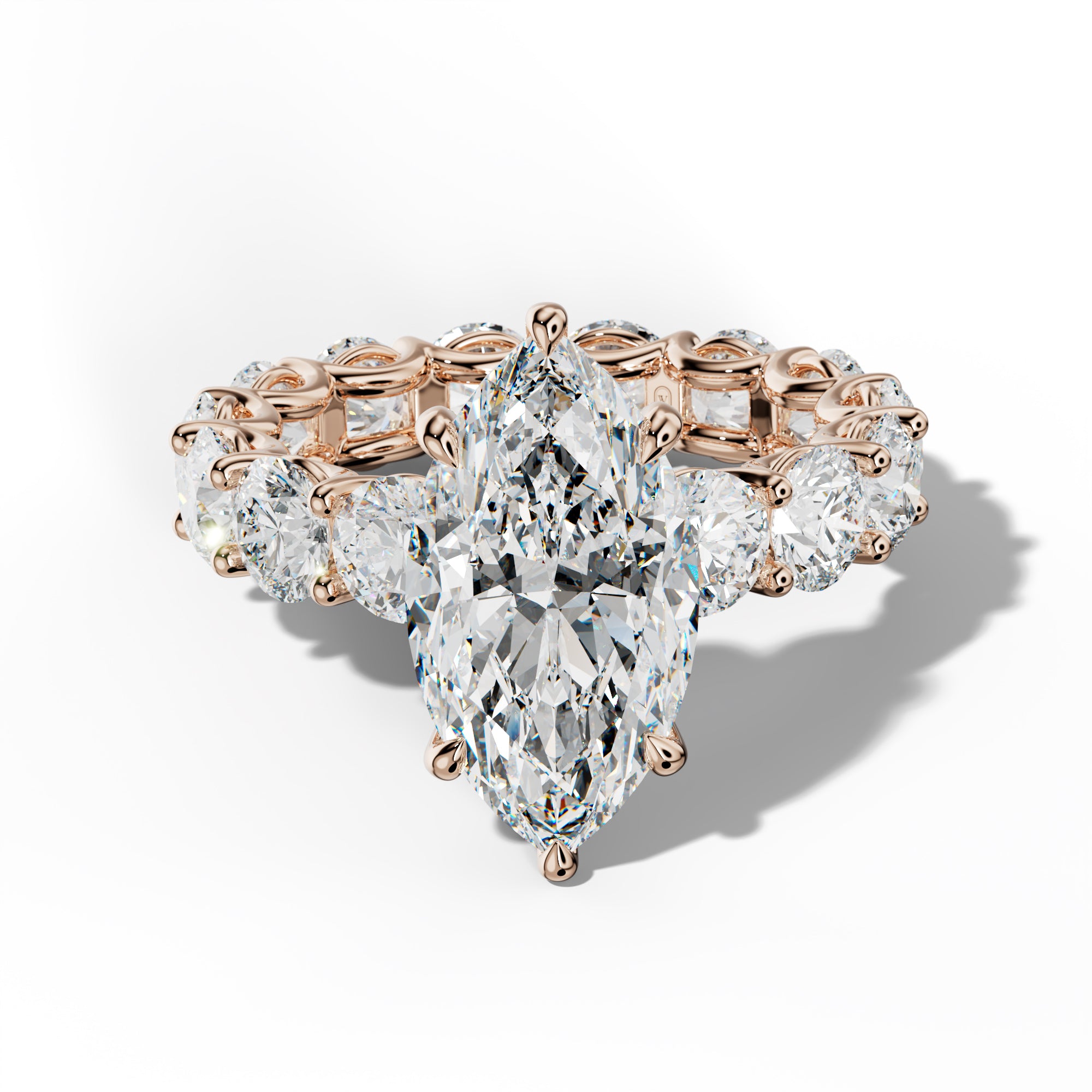 Daisy Marquise Diamond Engagement Ring With Round Side Stones