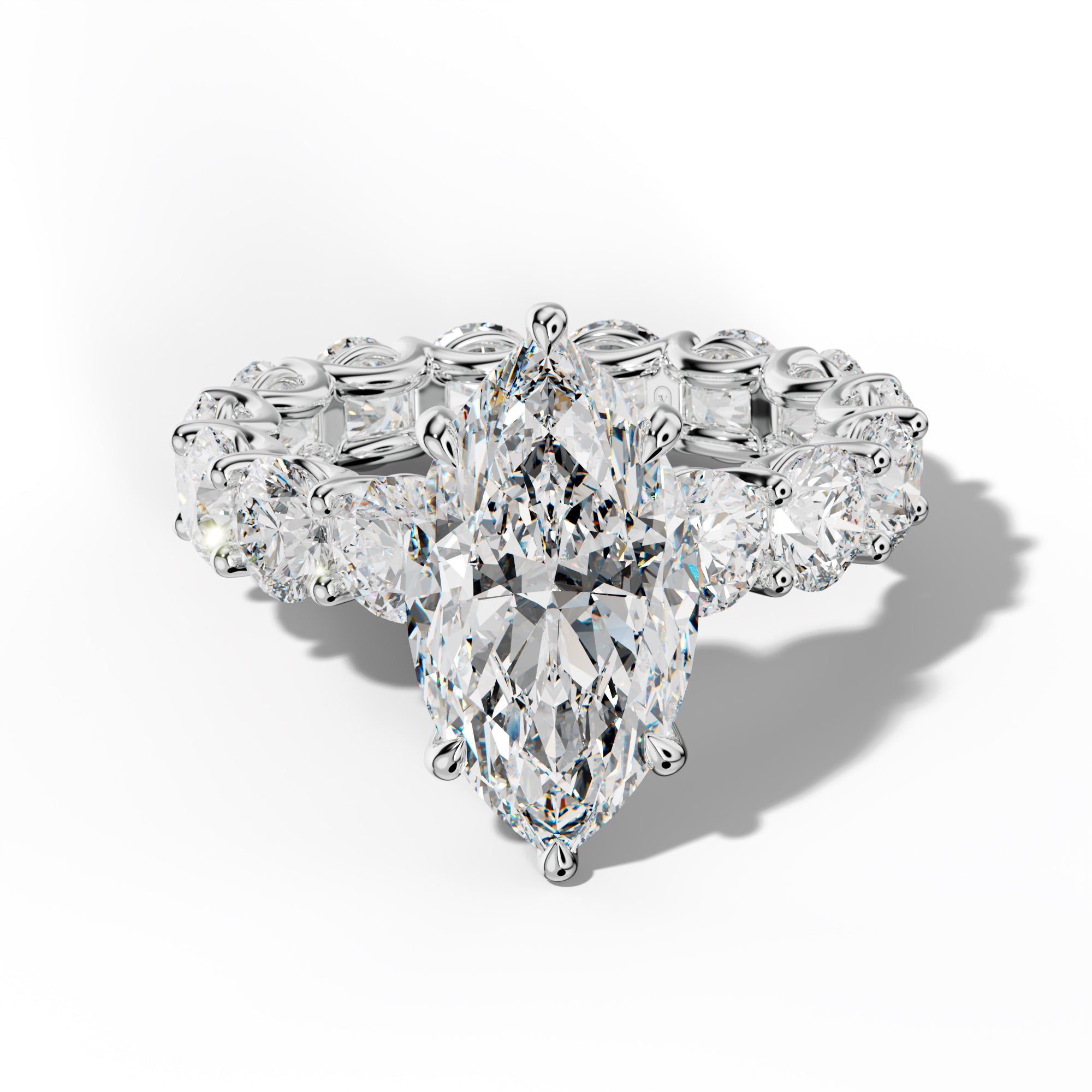 Daisy Marquise Diamond Engagement Ring With Round Side Stones