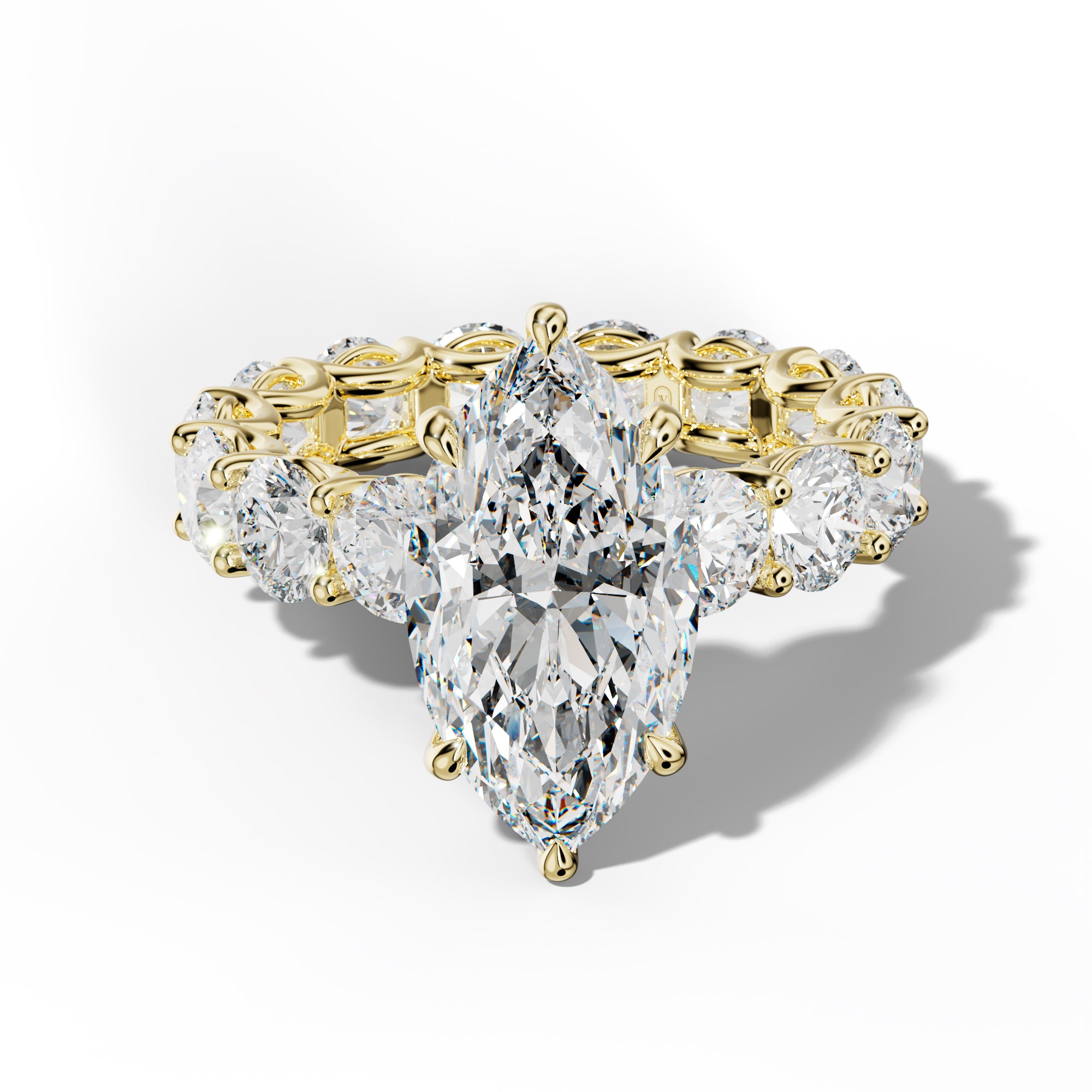 Daisy Marquise Diamond Engagement Ring With Round Side Stones