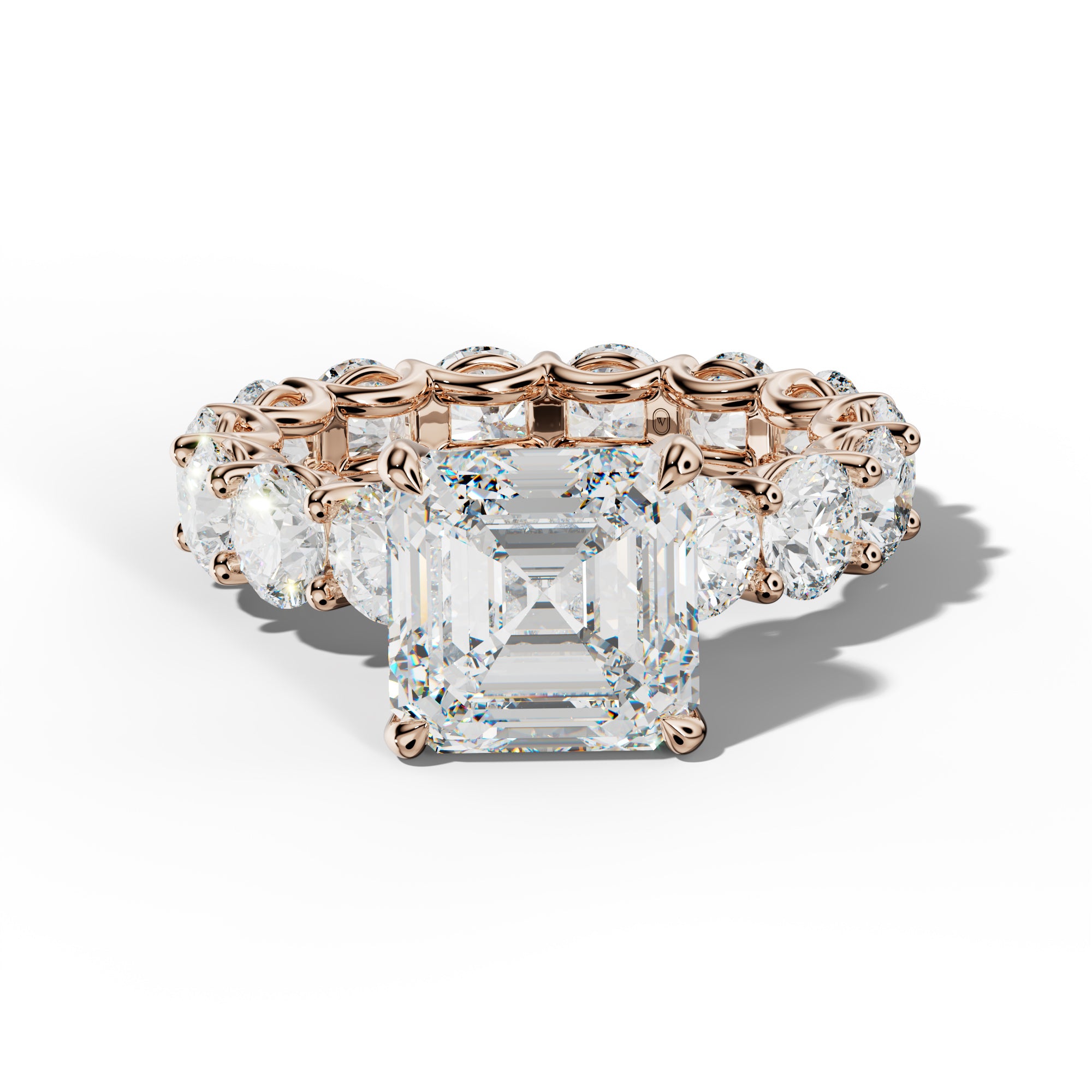 Daisy Asscher Diamond Engagement Ring With Round Side Stones