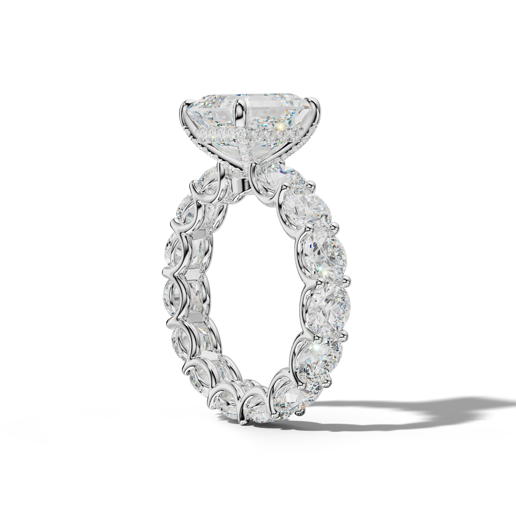Daisy Asscher Diamond Engagement Ring With Round Side Stones