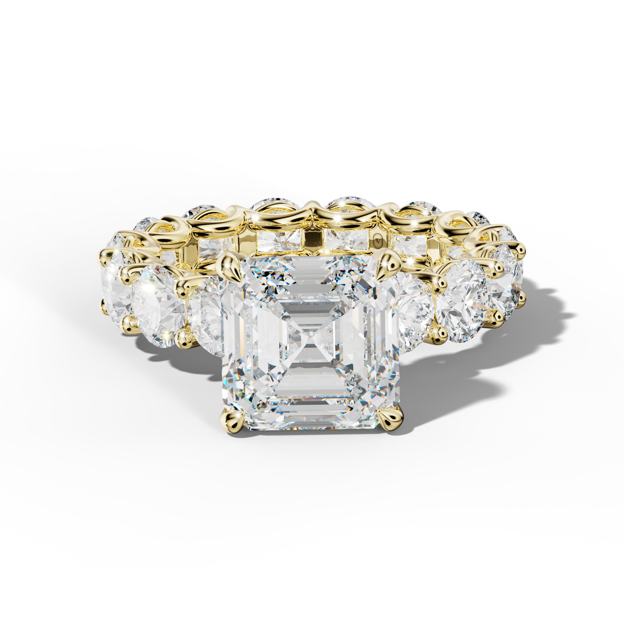 Daisy Asscher Diamond Engagement Ring With Round Side Stones