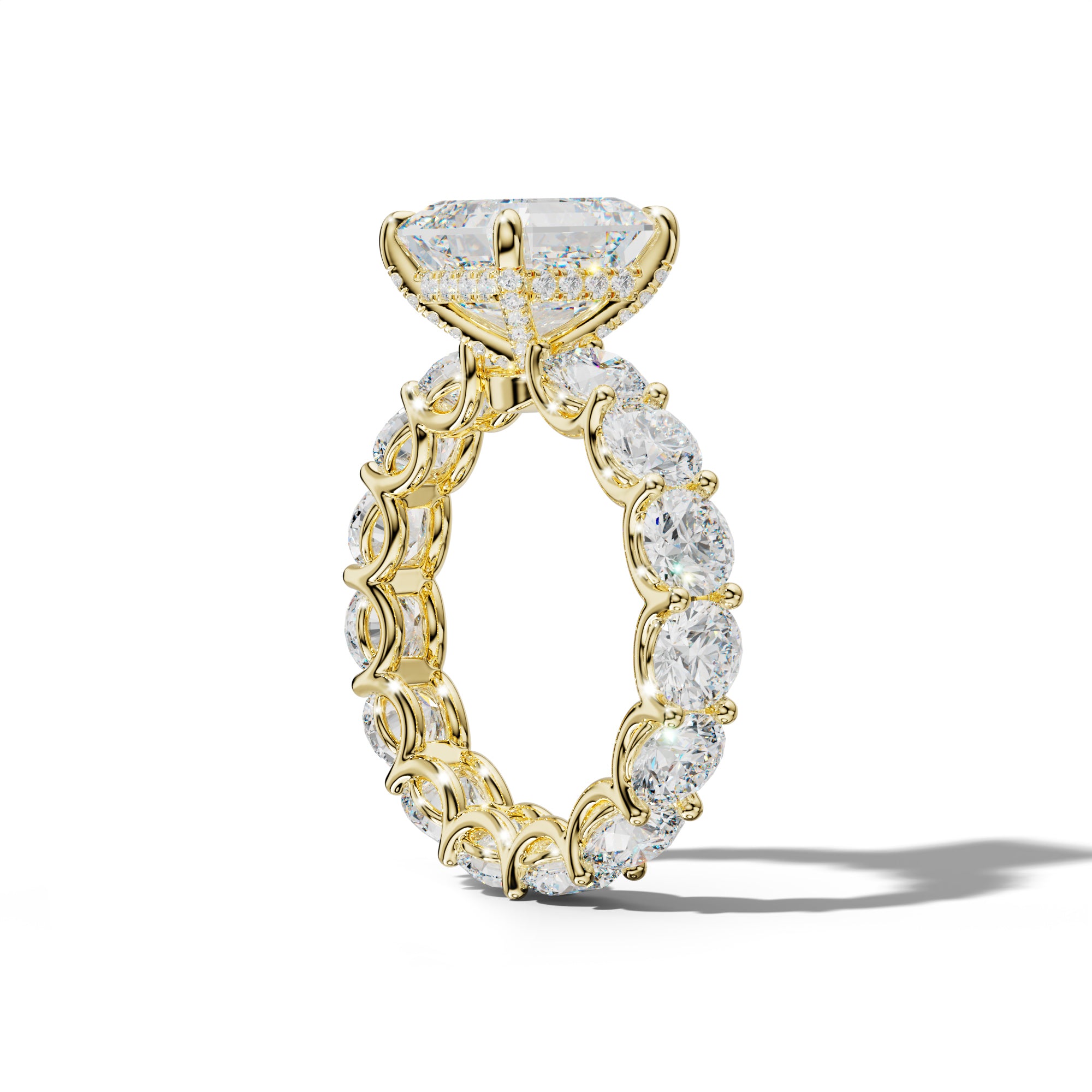 Daisy Asscher Diamond Engagement Ring With Round Side Stones