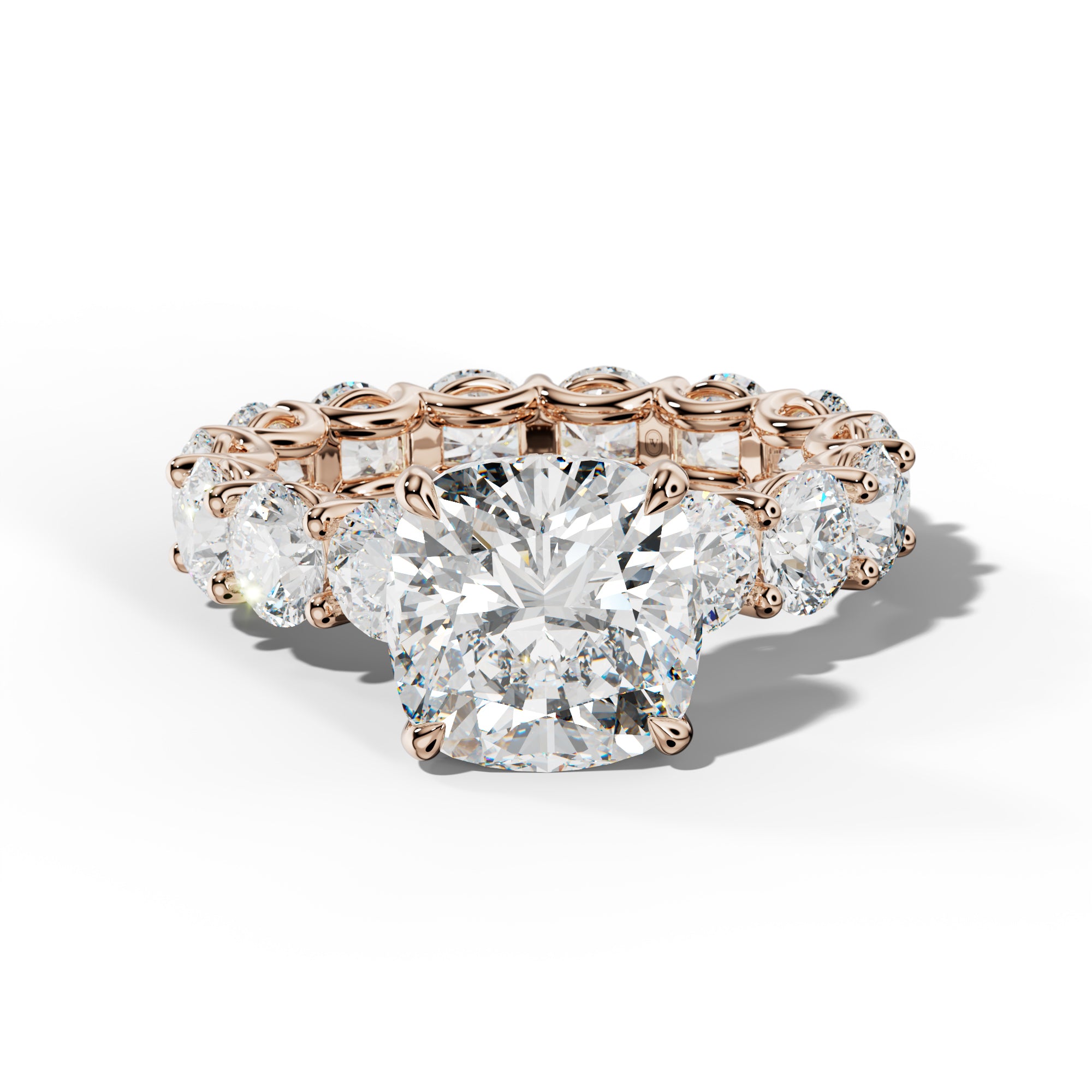 Daisy Cushion Diamond Engagement Ring With Round Side Stones