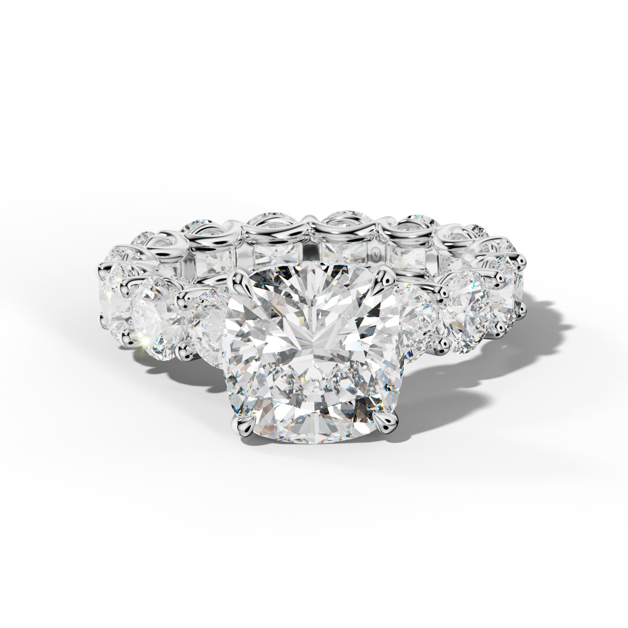 Daisy Cushion Diamond Engagement Ring With Round Side Stones