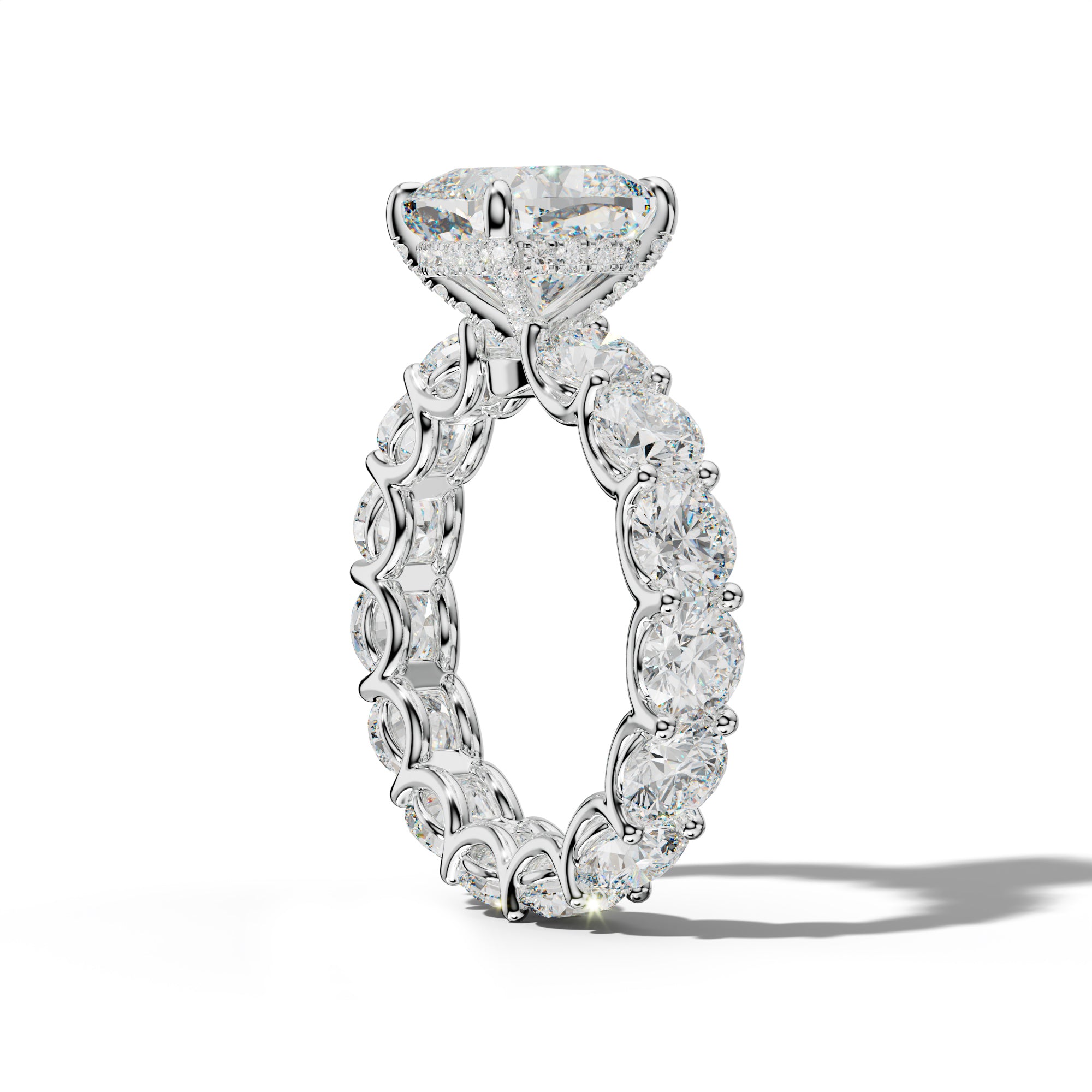 Daisy Cushion Diamond Engagement Ring With Round Side Stones