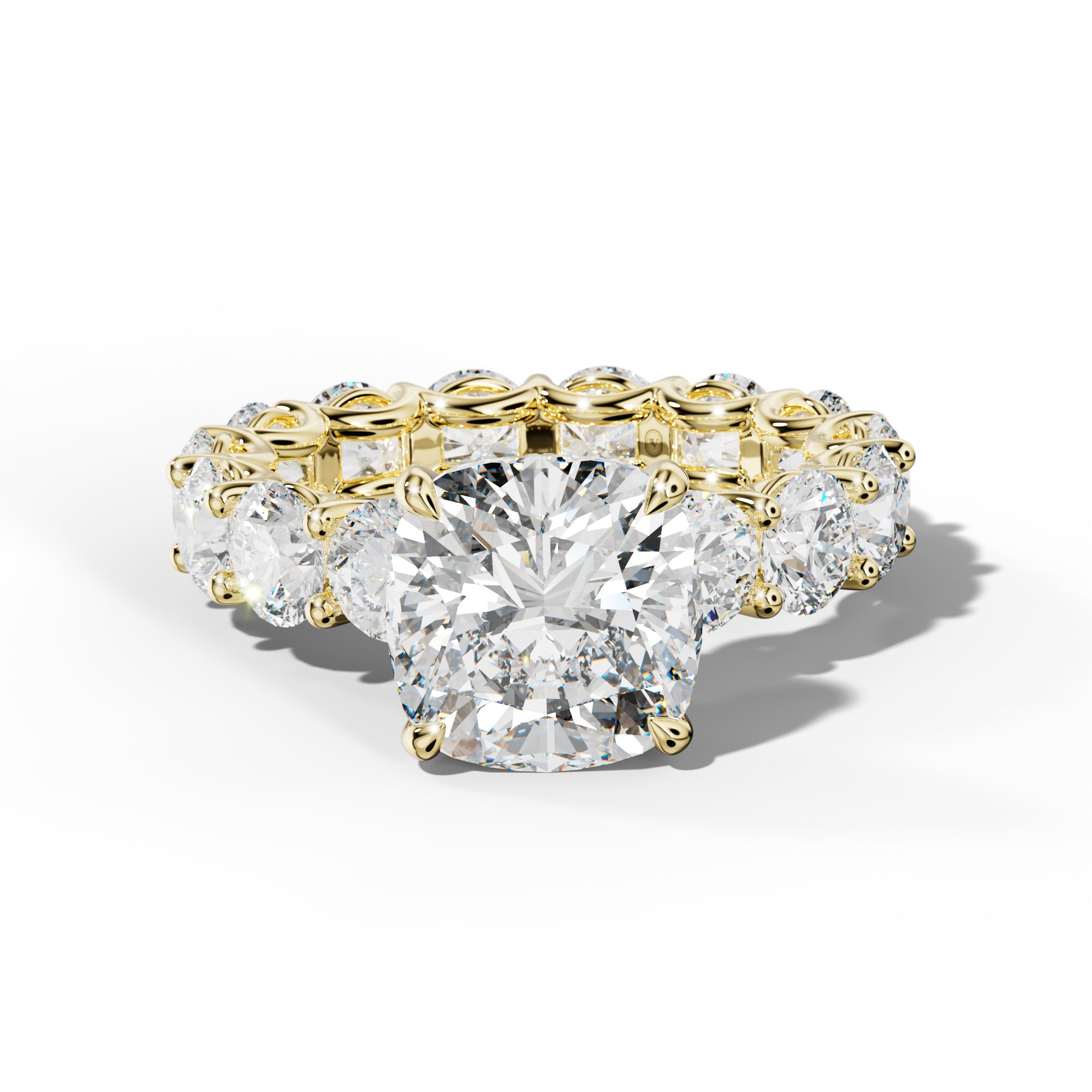 Daisy Cushion Diamond Engagement Ring With Round Side Stones