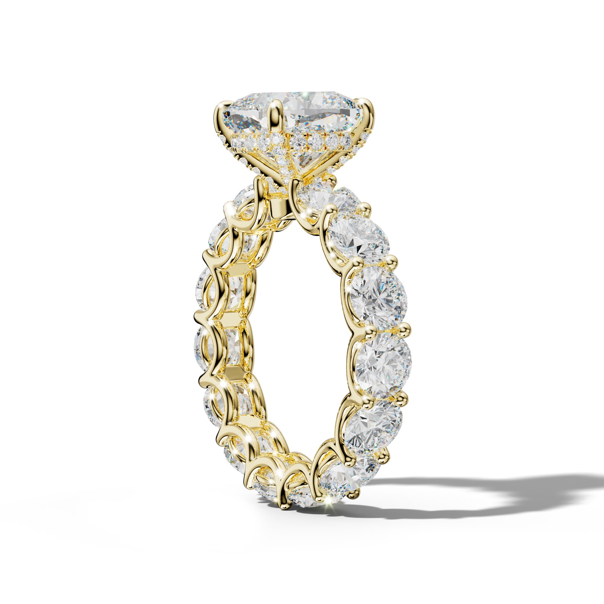 Daisy Cushion Diamond Engagement Ring With Round Side Stones