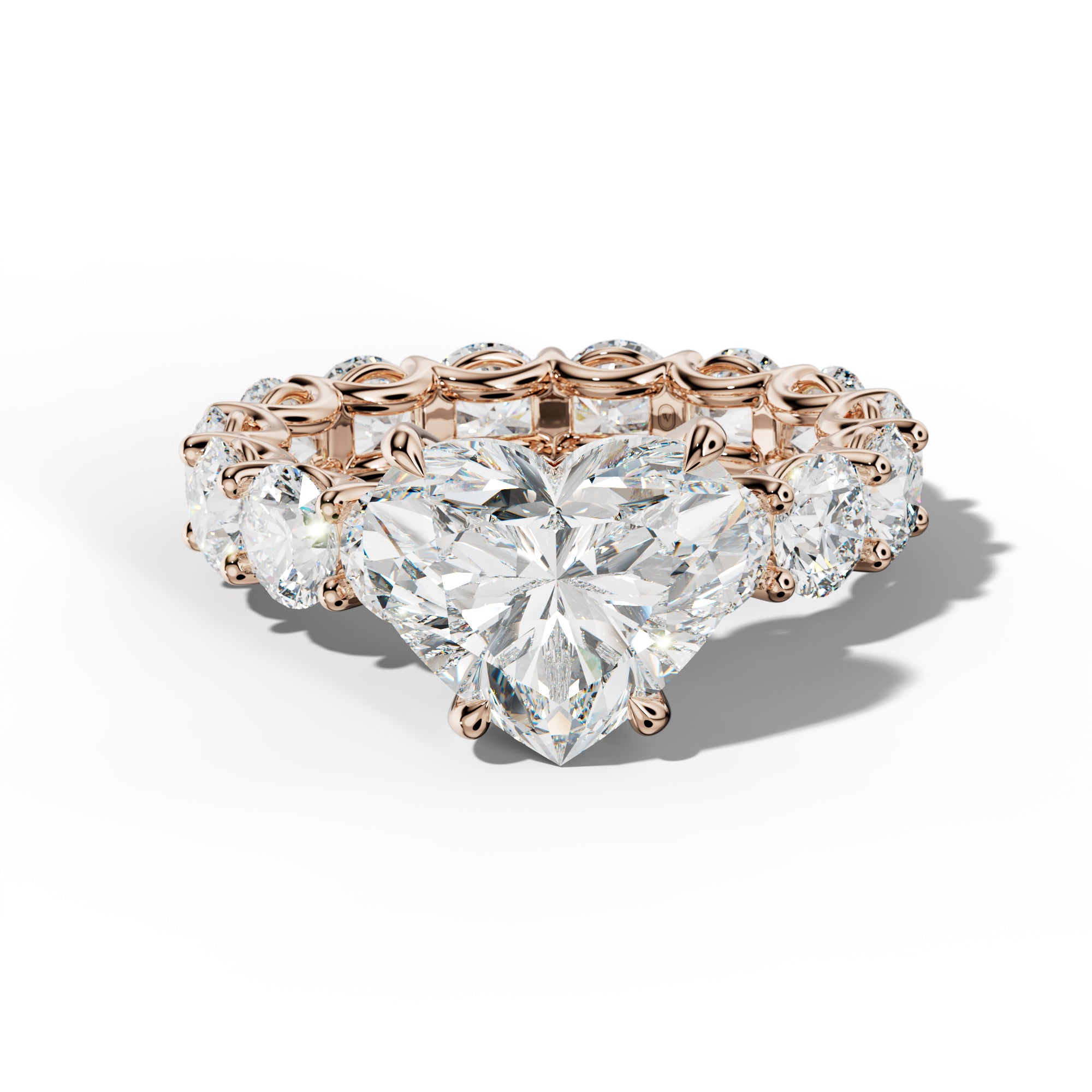 Daisy Heart Diamond Engagement Ring With Round Side Stones