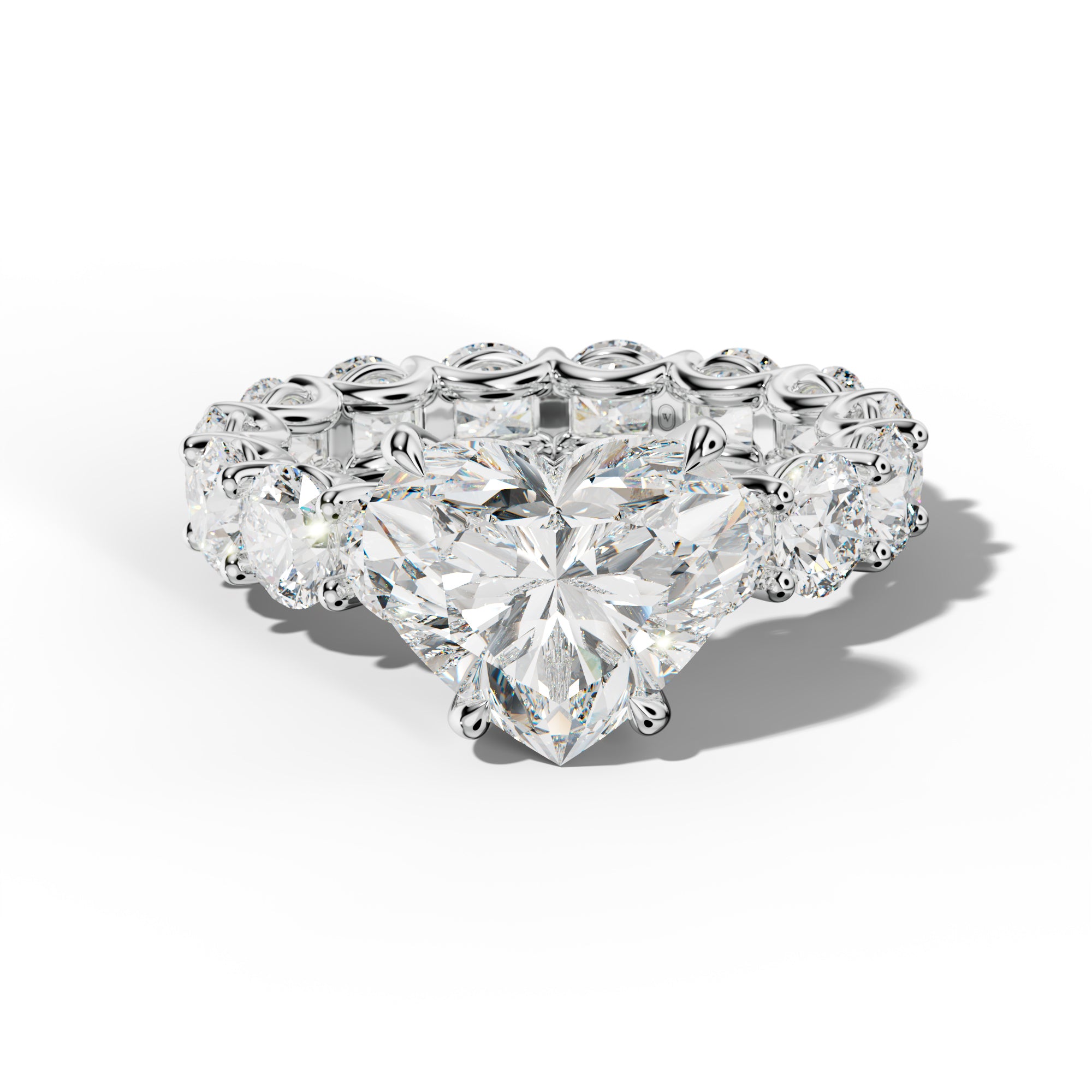 Daisy Heart Diamond Engagement Ring With Round Side Stones
