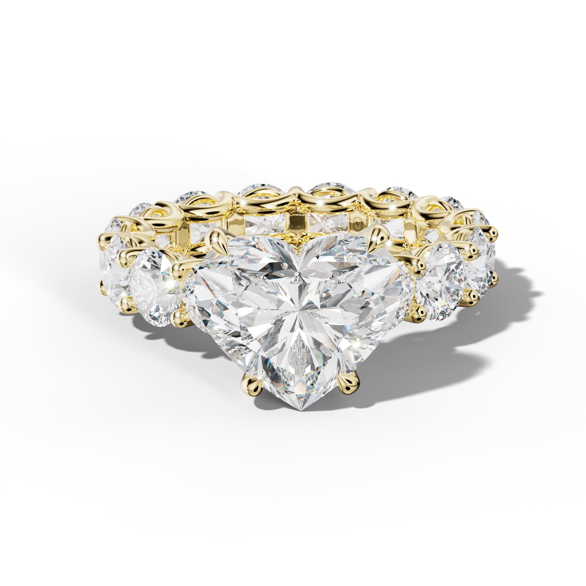 Daisy Heart Diamond Engagement Ring With Round Side Stones