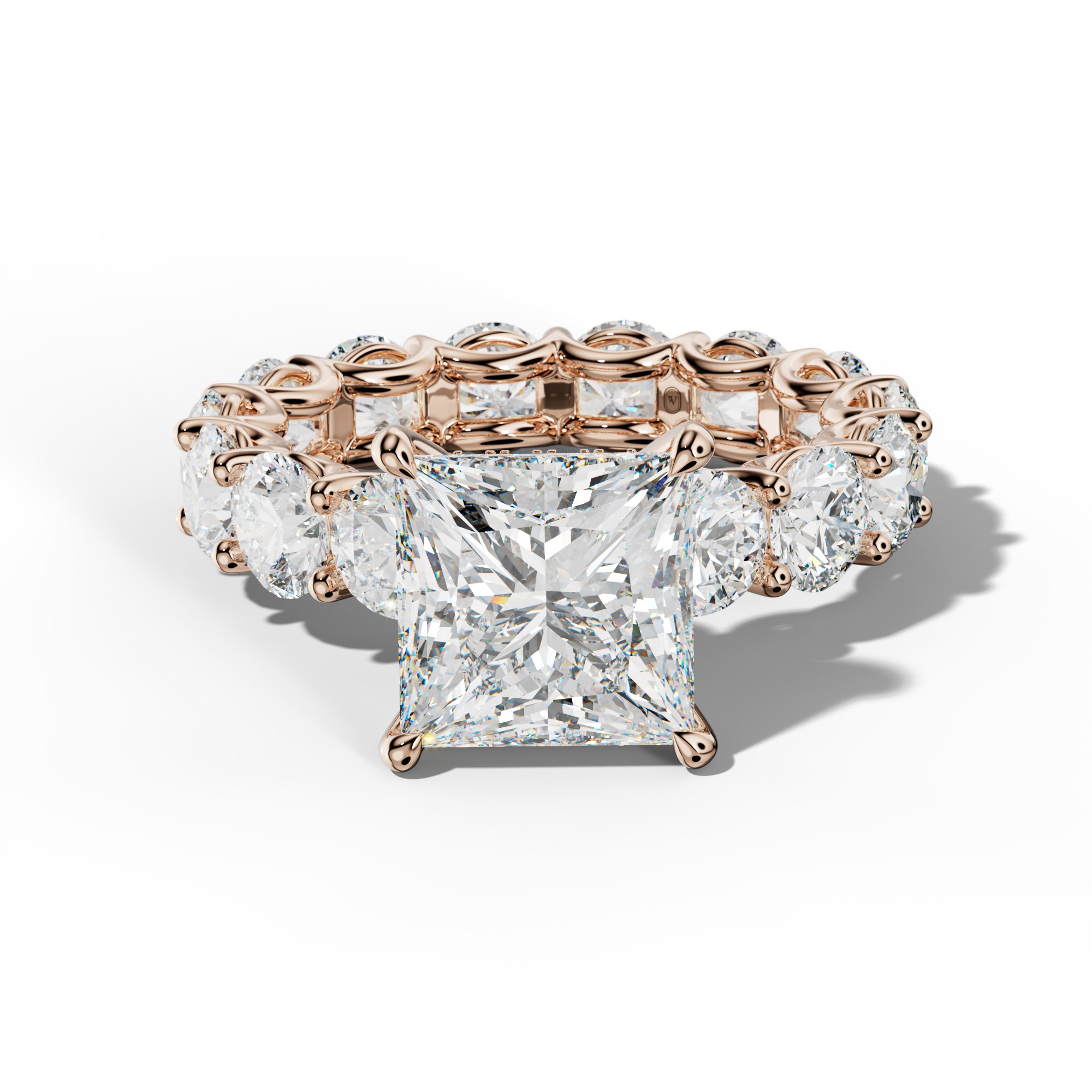 Daisy Princess Cut Engagement Ring With Round Side Stones