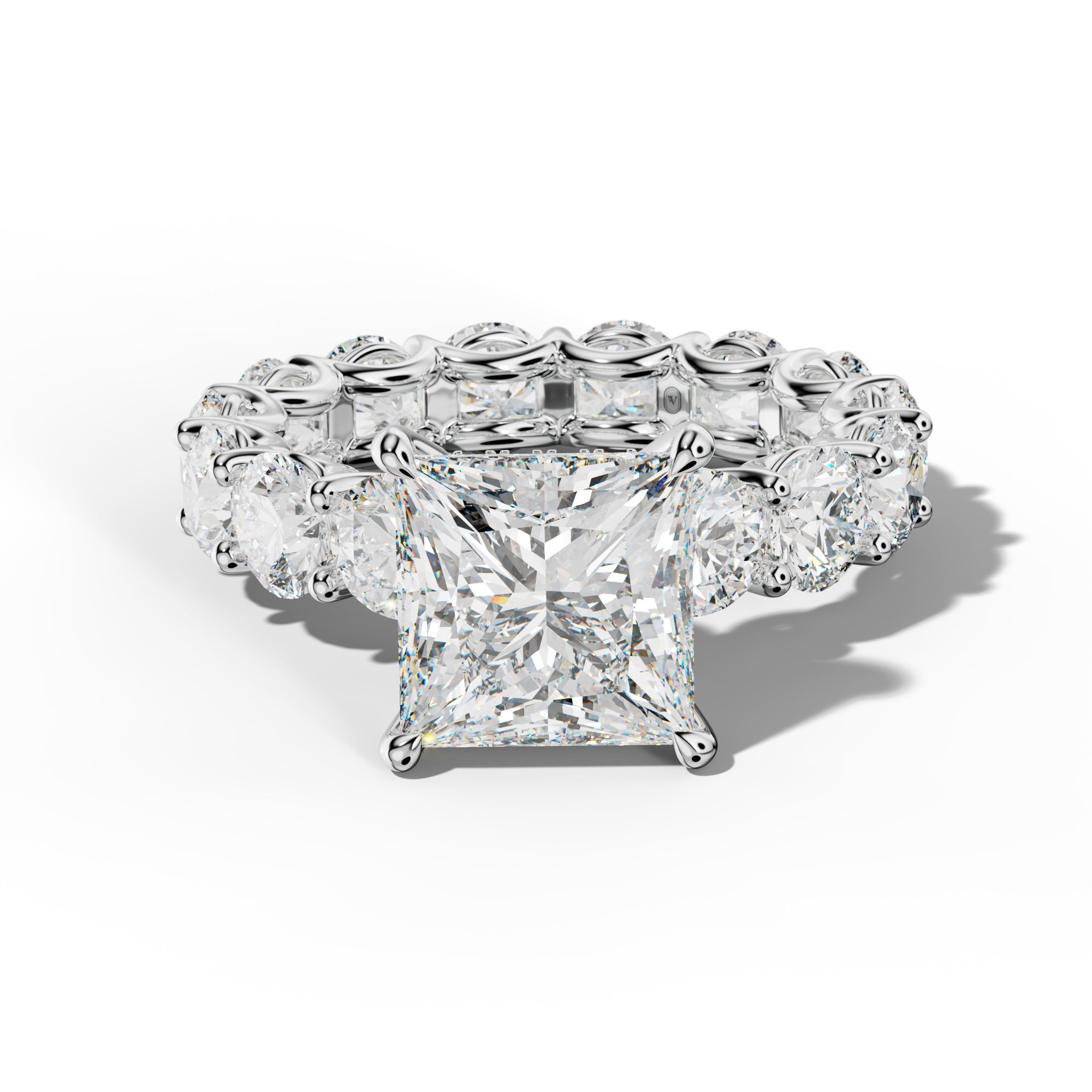 Daisy Princess Cut Engagement Ring With Round Side Stones
