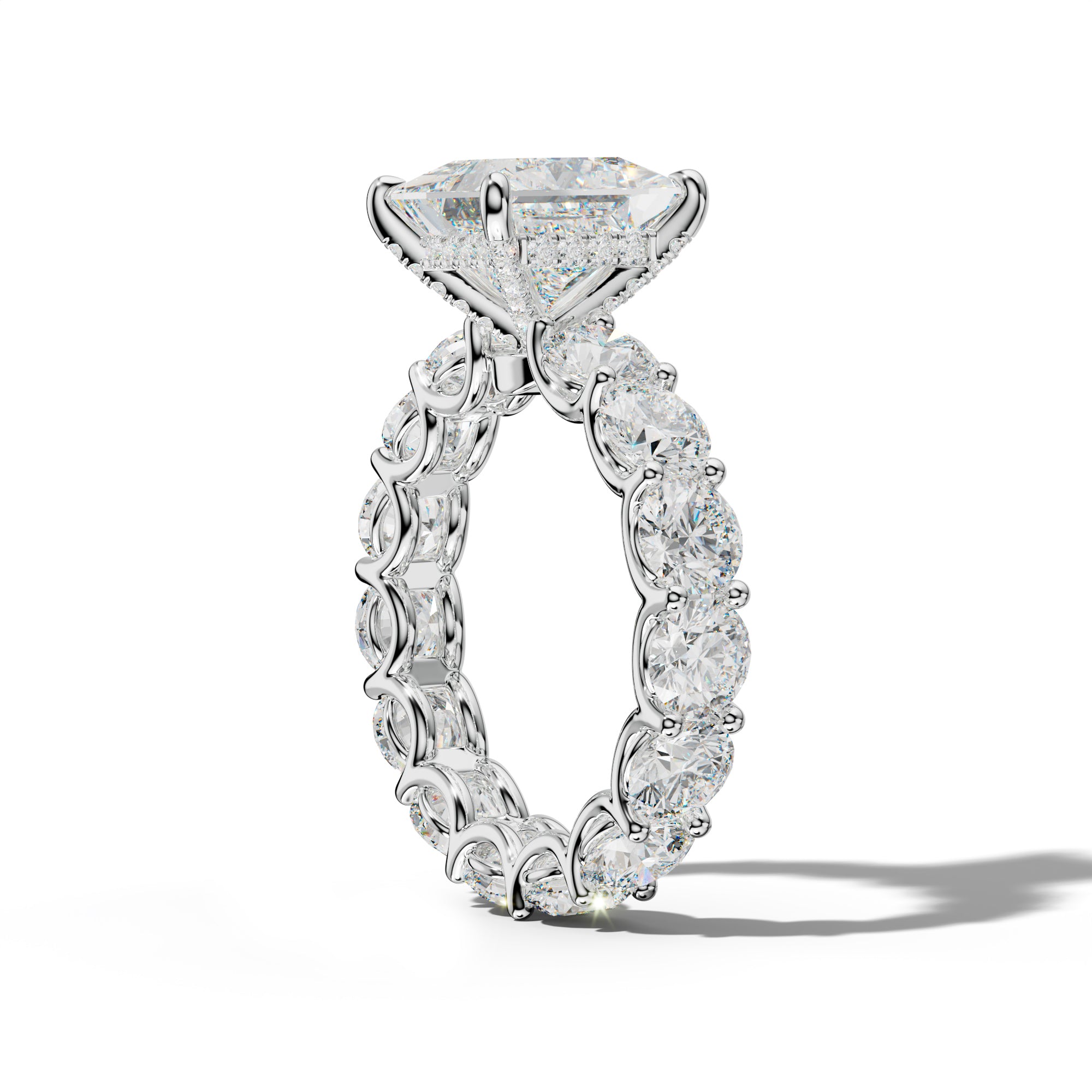 Daisy Princess Cut Engagement Ring With Round Side Stones