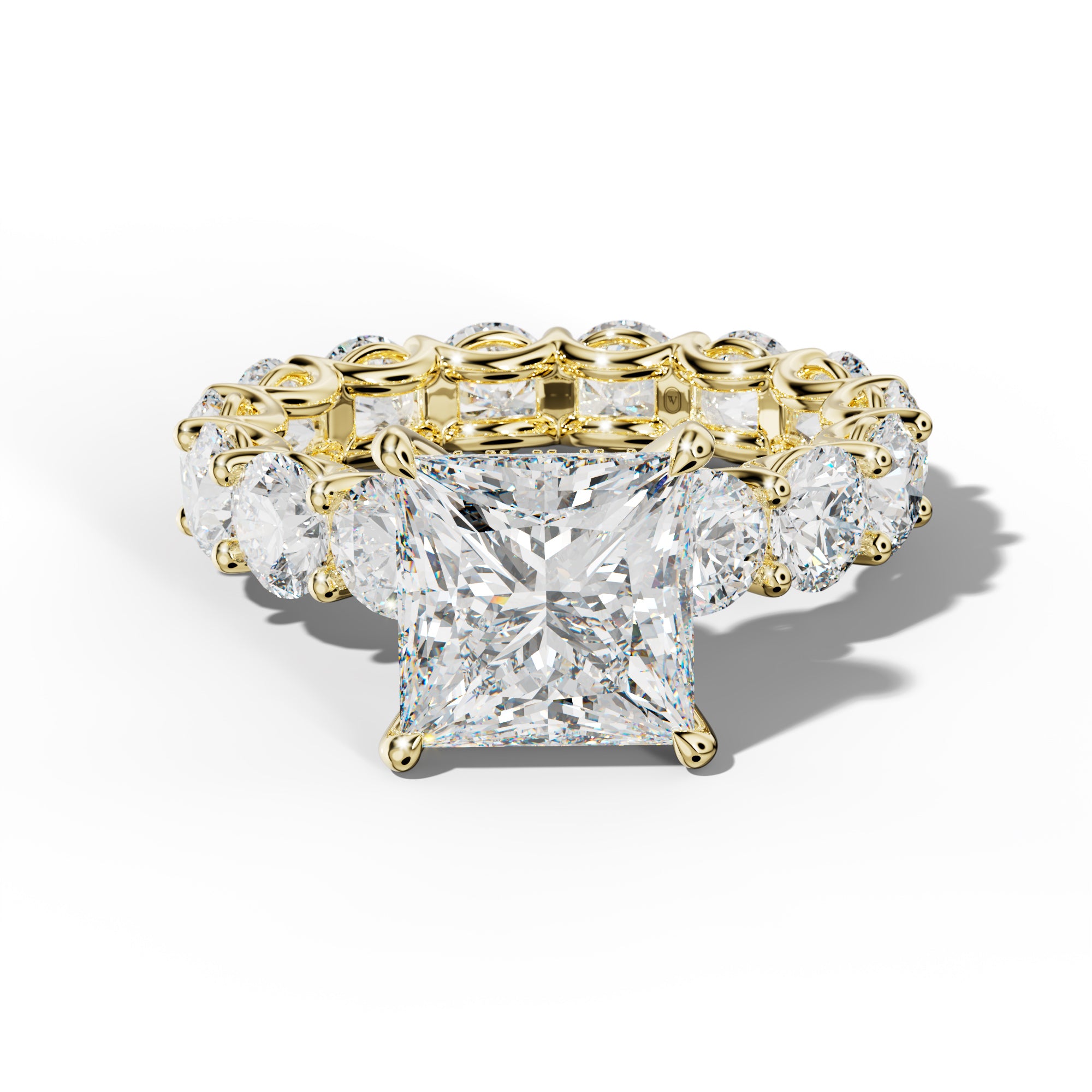 Daisy Princess Cut Engagement Ring With Round Side Stones