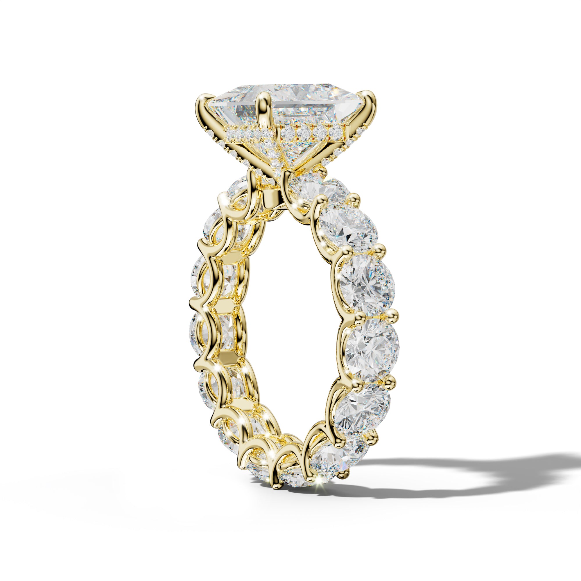 Daisy Princess Cut Engagement Ring With Round Side Stones