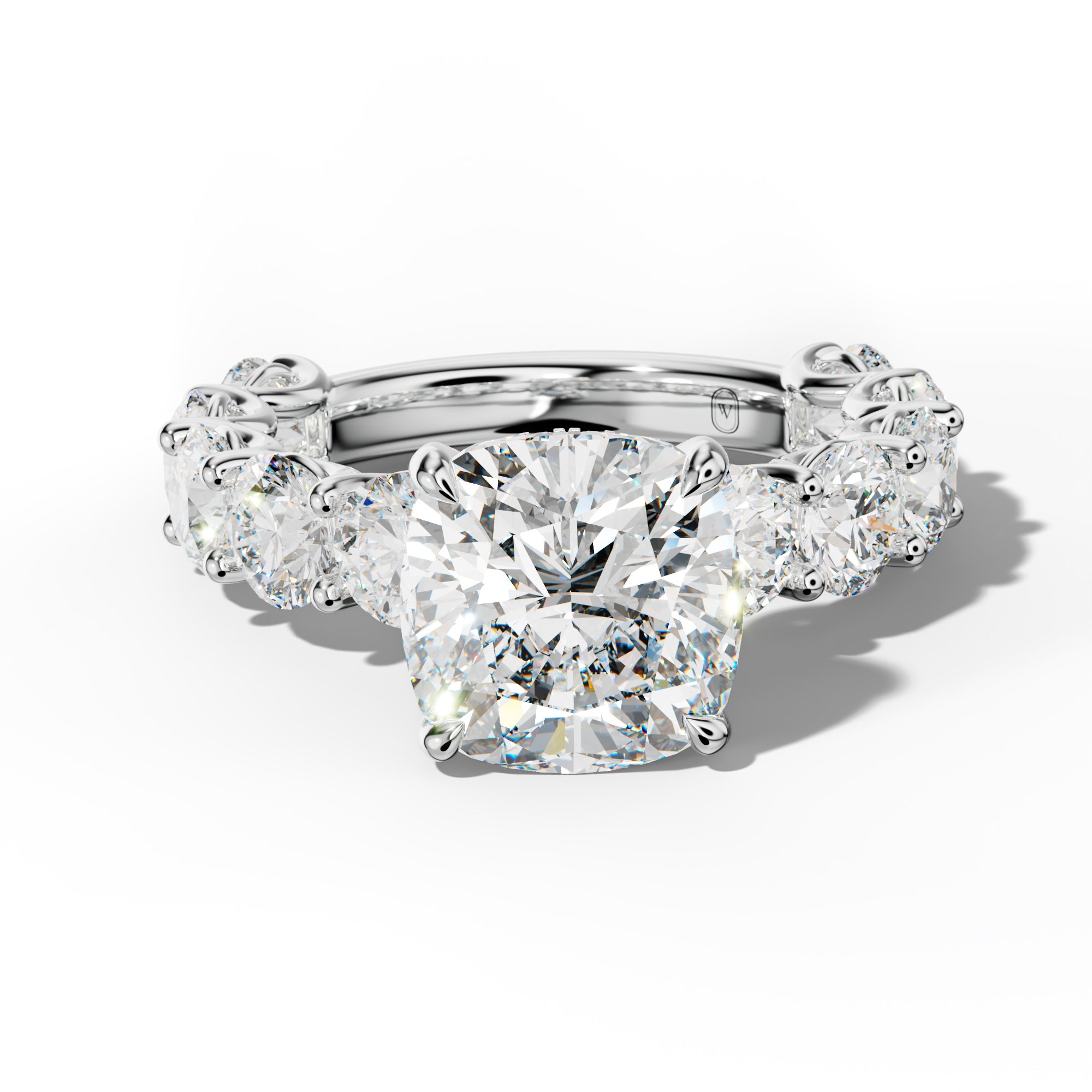 Josie Cushion Diamond Engagement Ring With Round Side Stones