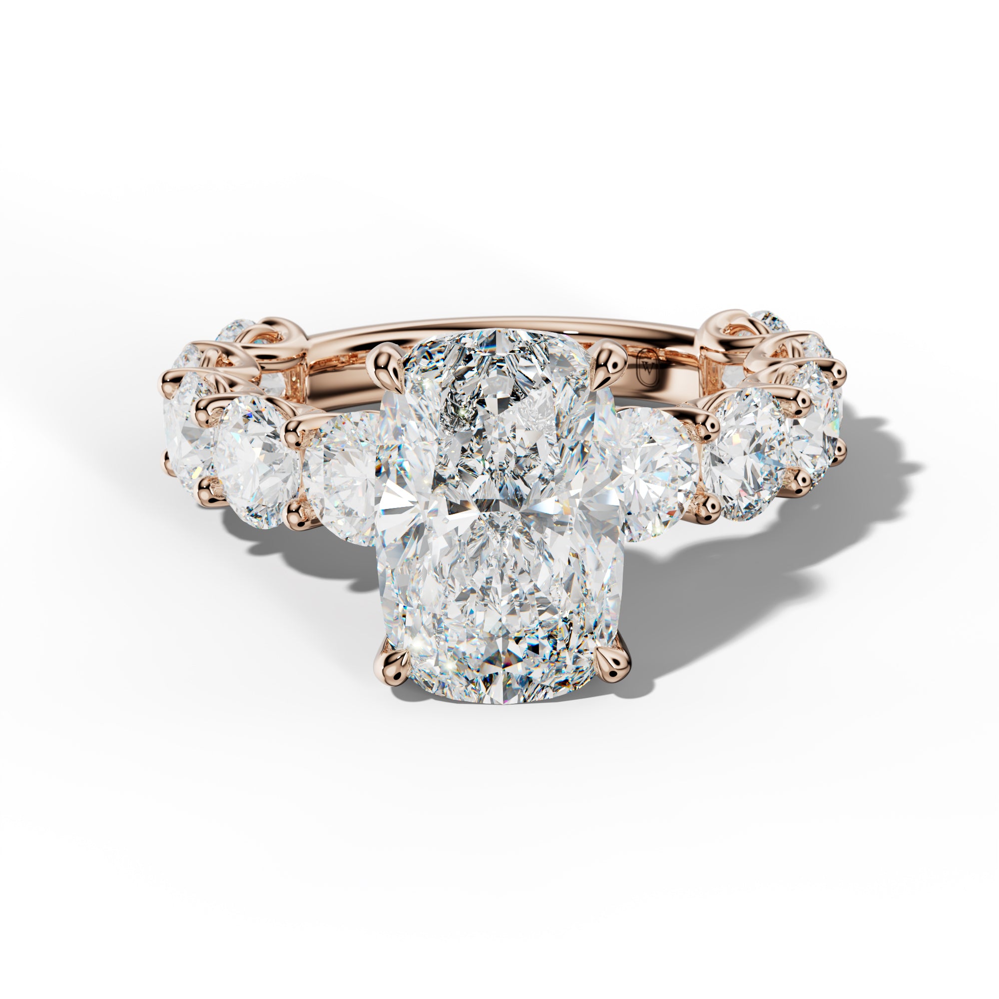 Josie Elongated Cushion Diamond Engagement Ring With Round Side Stones