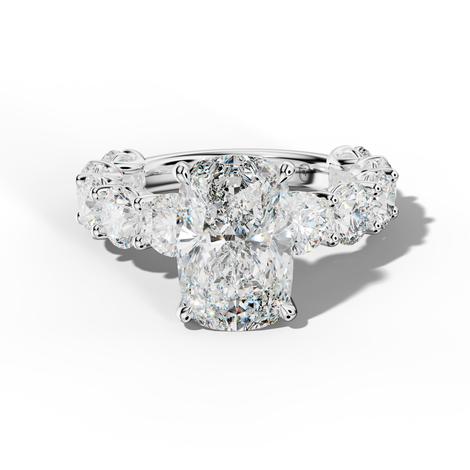 Josie Elongated Cushion Diamond Engagement Ring With Round Side Stones