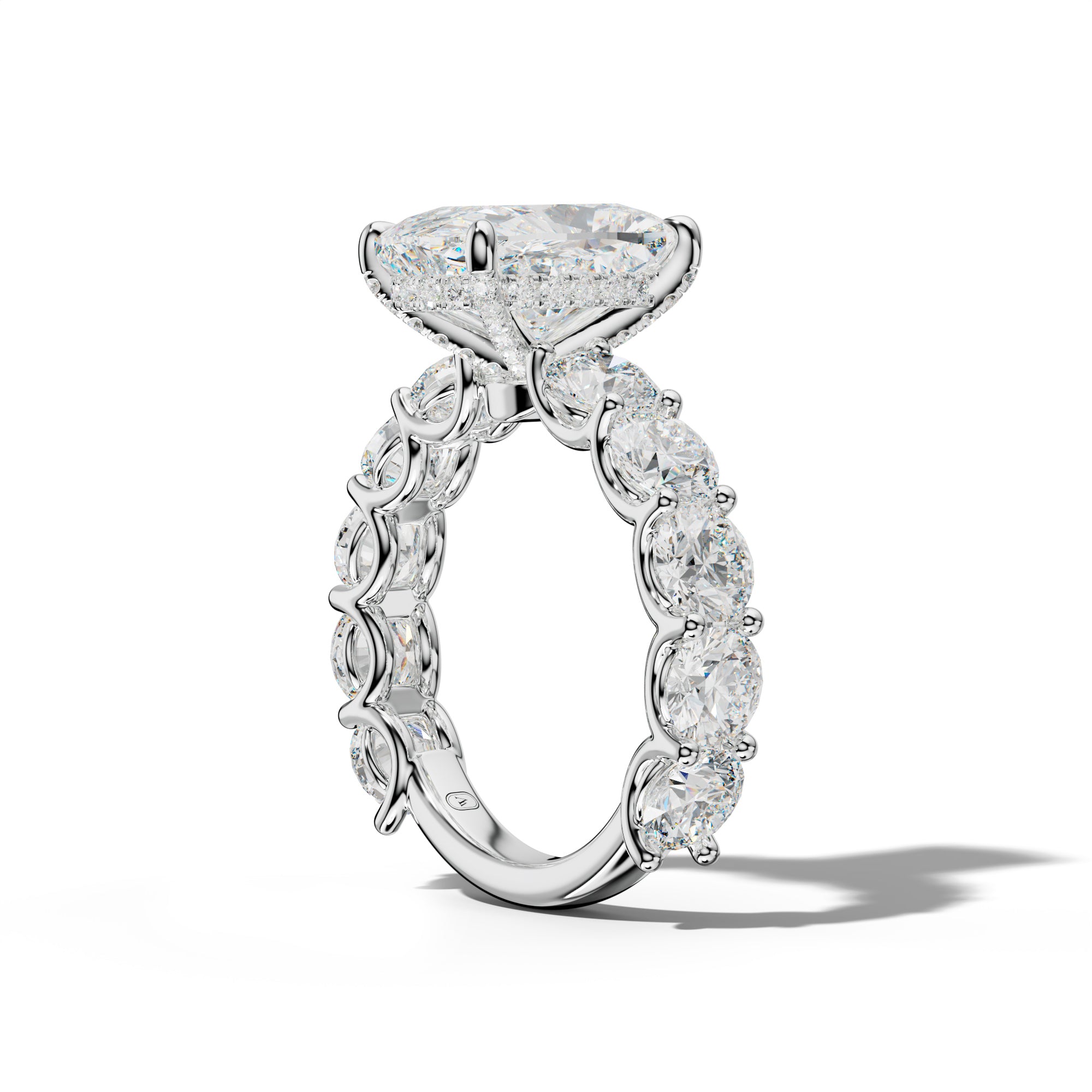 Josie Elongated Cushion Diamond Engagement Ring With Round Side Stones