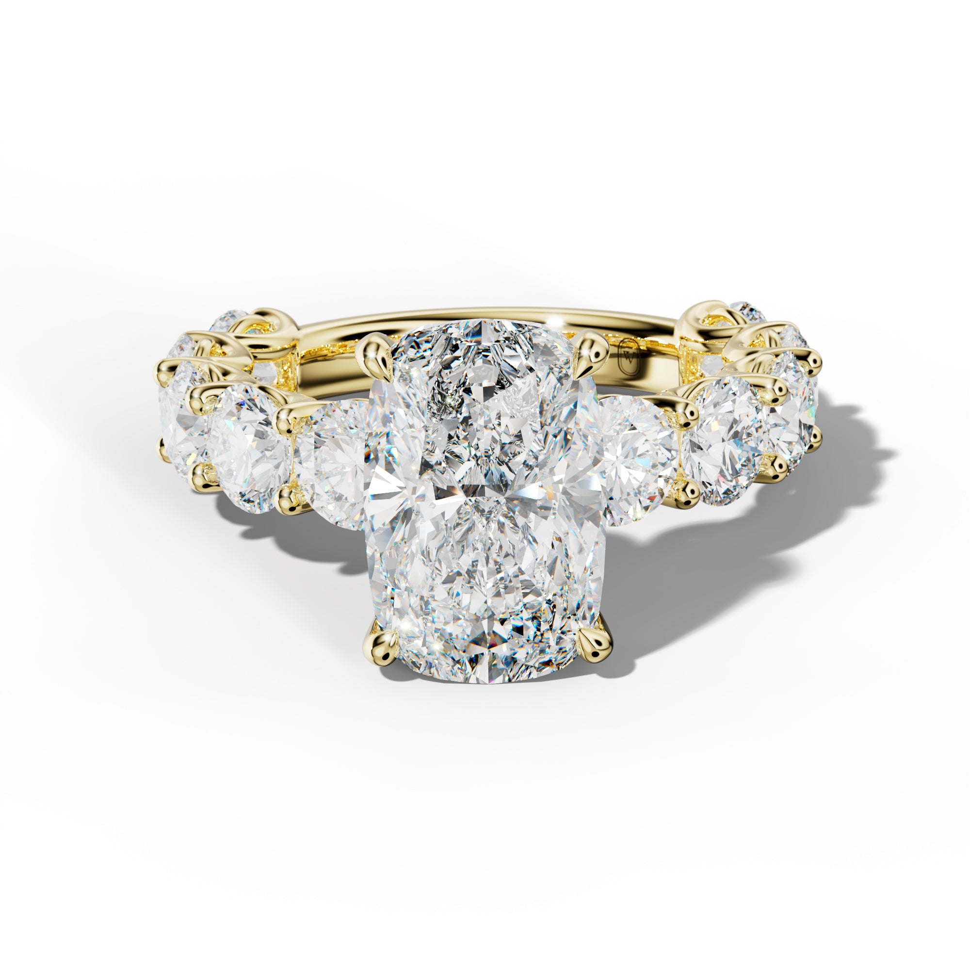 Josie Elongated Cushion Diamond Engagement Ring With Round Side Stones