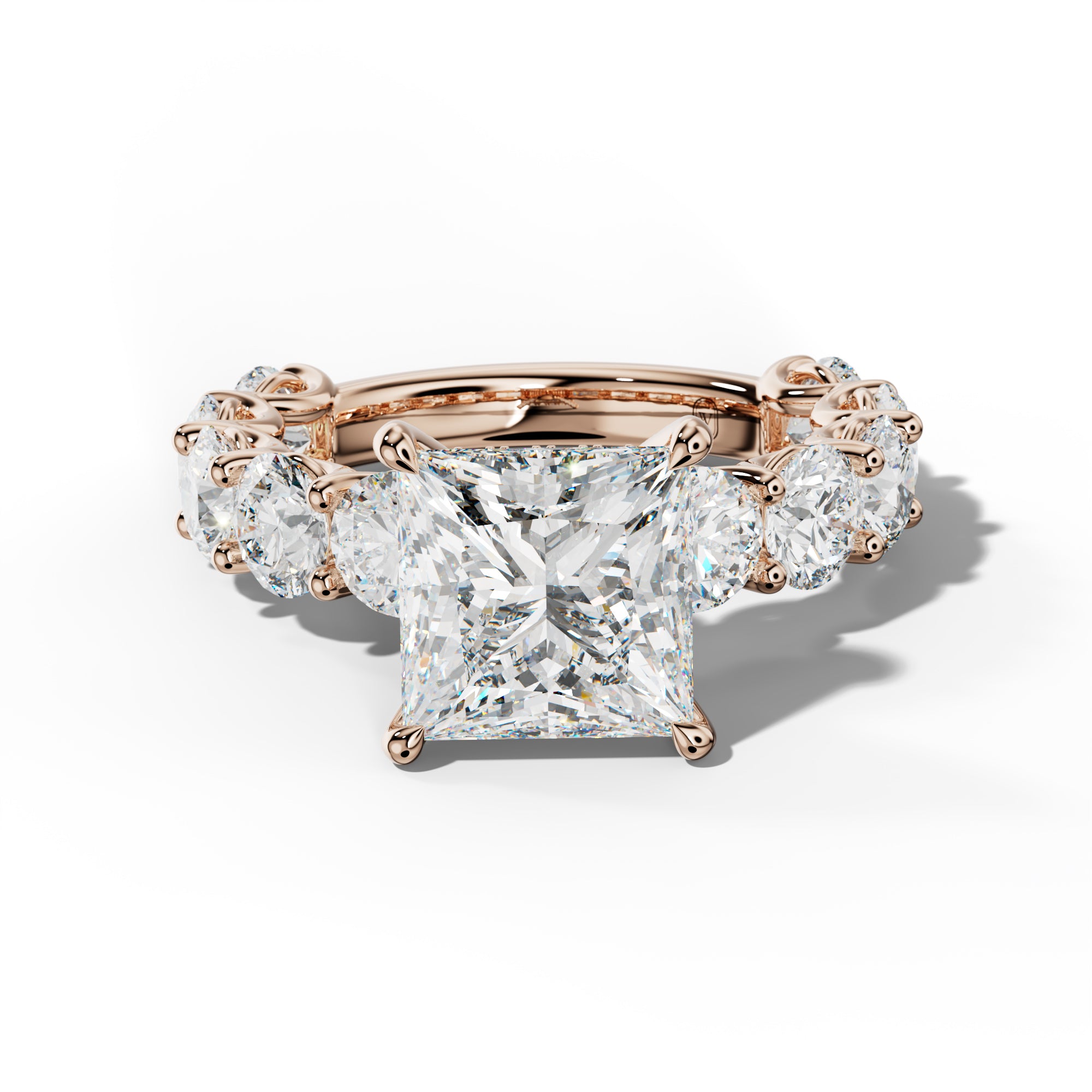 Josie Princess Cut Engagement Ring With Round Side Stones