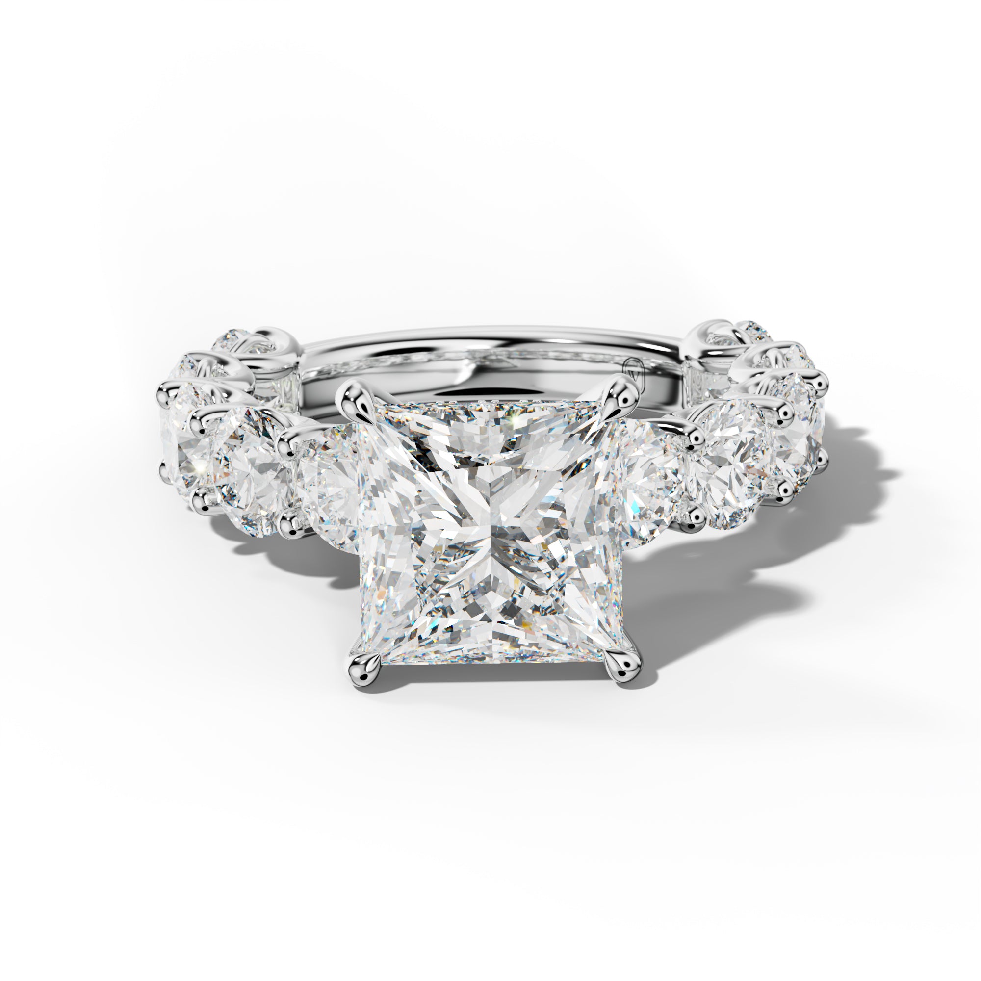 Josie Princess Cut Engagement Ring With Round Side Stones