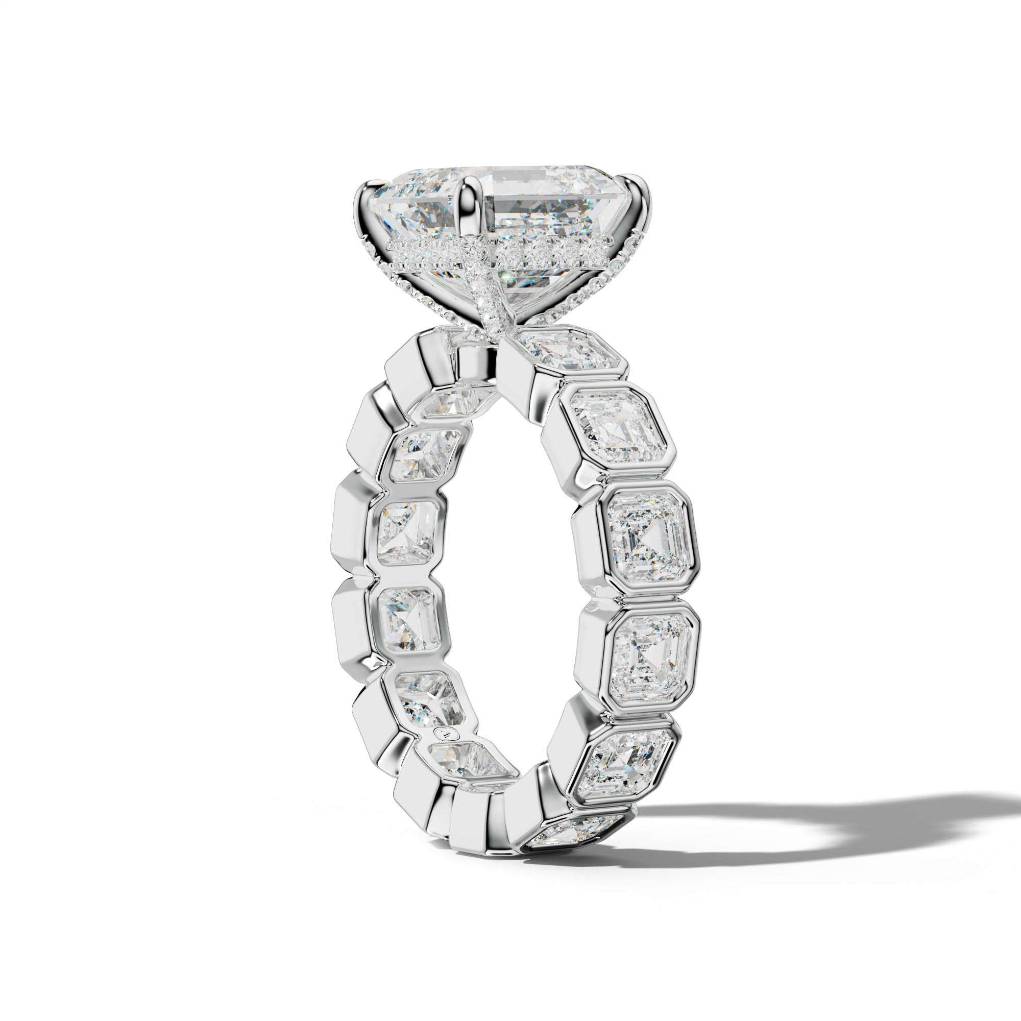 Nyla Asscher Diamond Engagement Ring With Asscher Side Stones