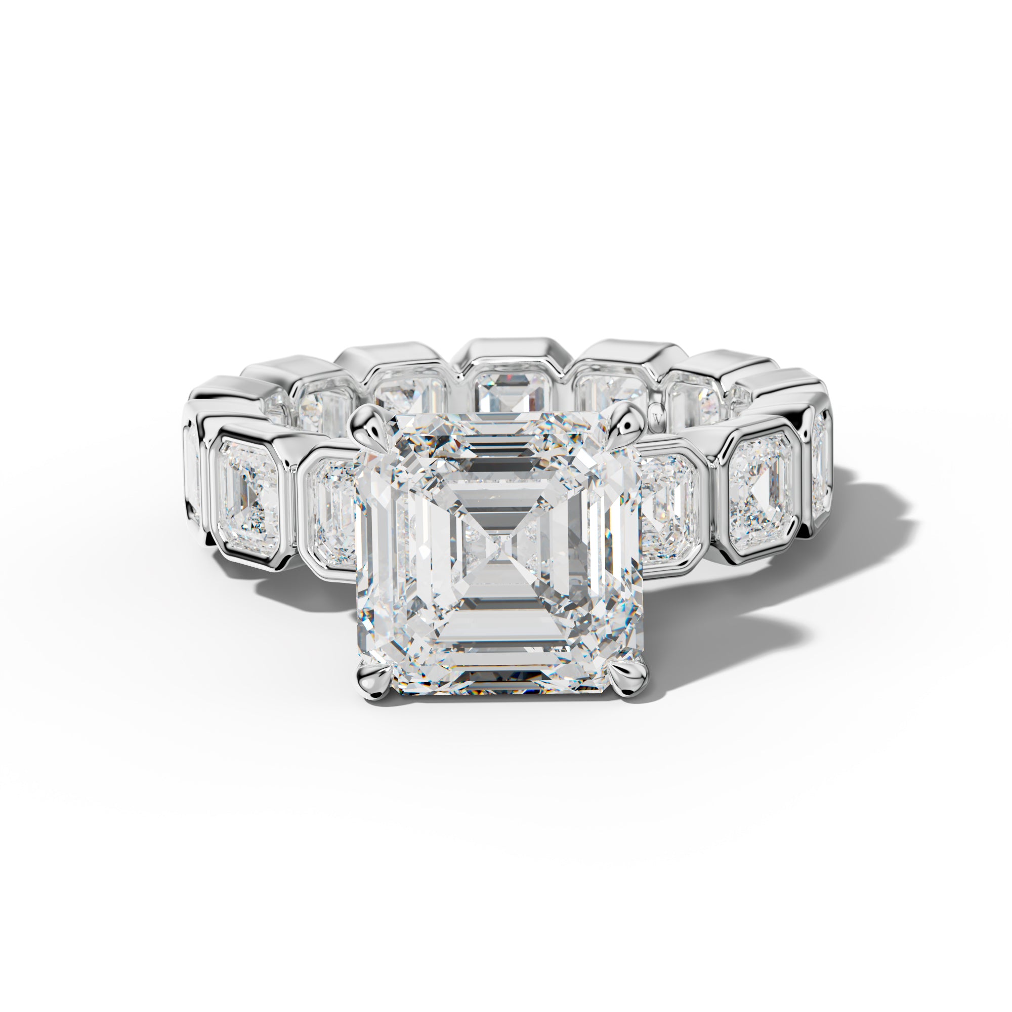 Nyla Asscher Diamond Engagement Ring With Asscher Side Stones