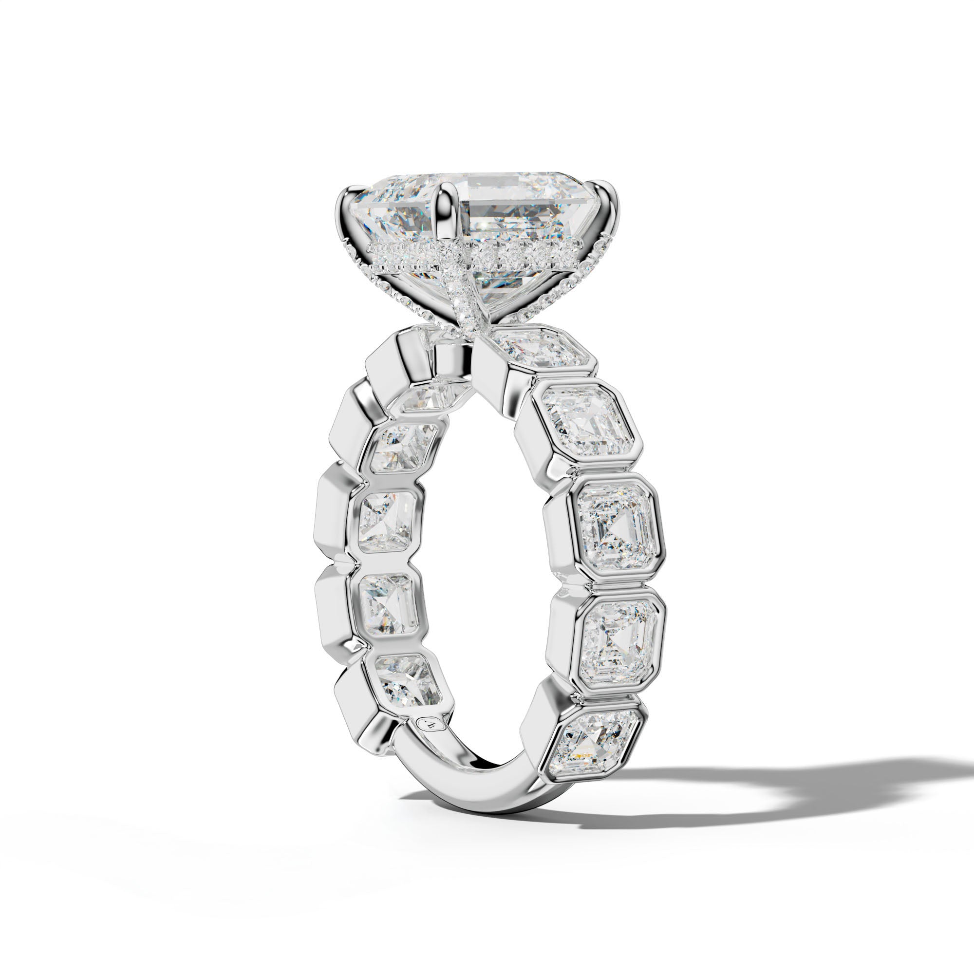 Reina Asscher Diamond Engagement Ring With Asscher Side Stones