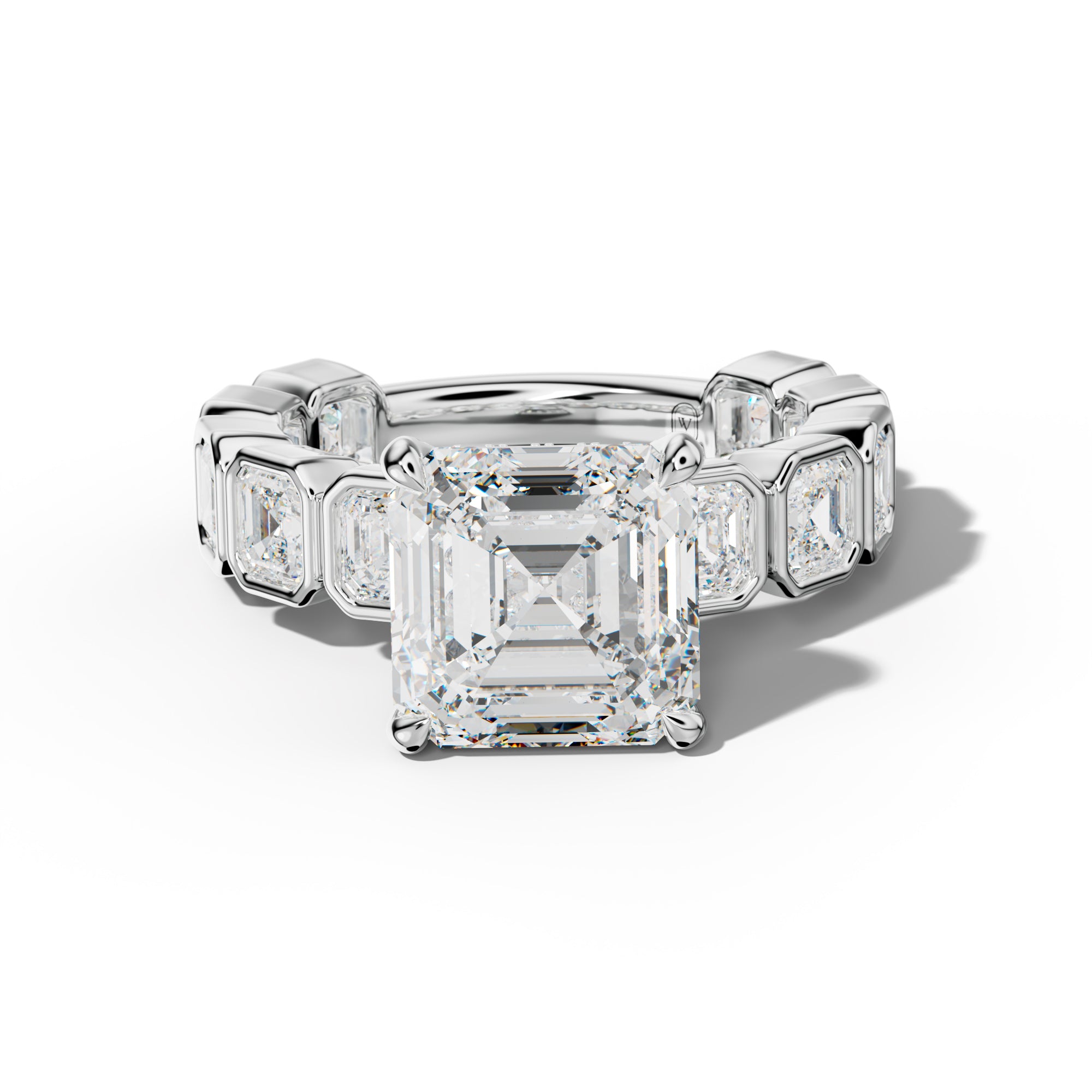Reina Asscher Diamond Engagement Ring With Asscher Side Stones