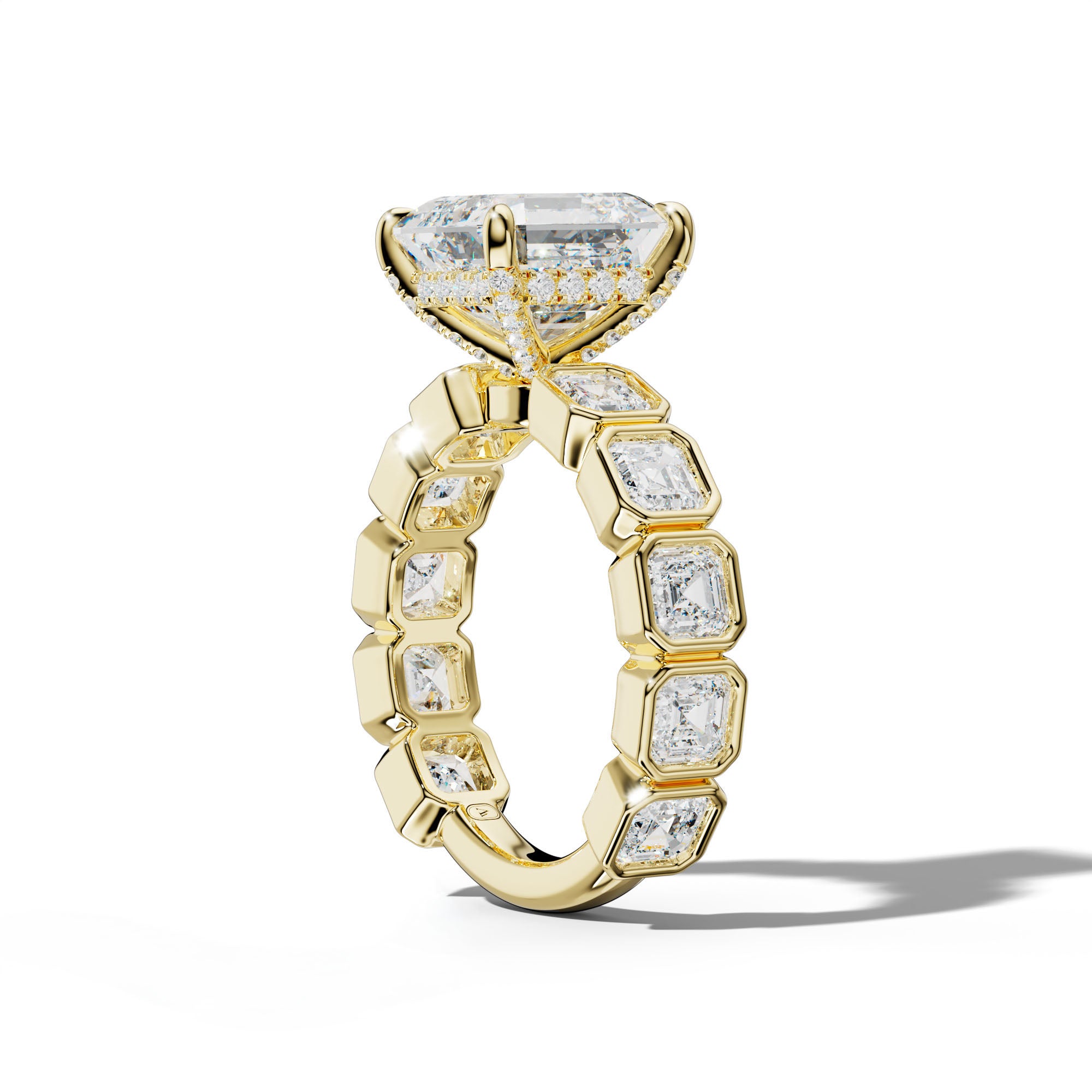 Reina Asscher Diamond Engagement Ring With Asscher Side Stones