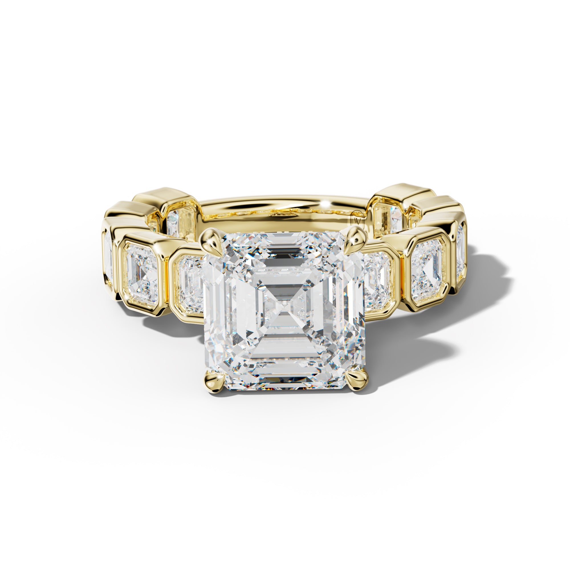 Reina Asscher Diamond Engagement Ring With Asscher Side Stones