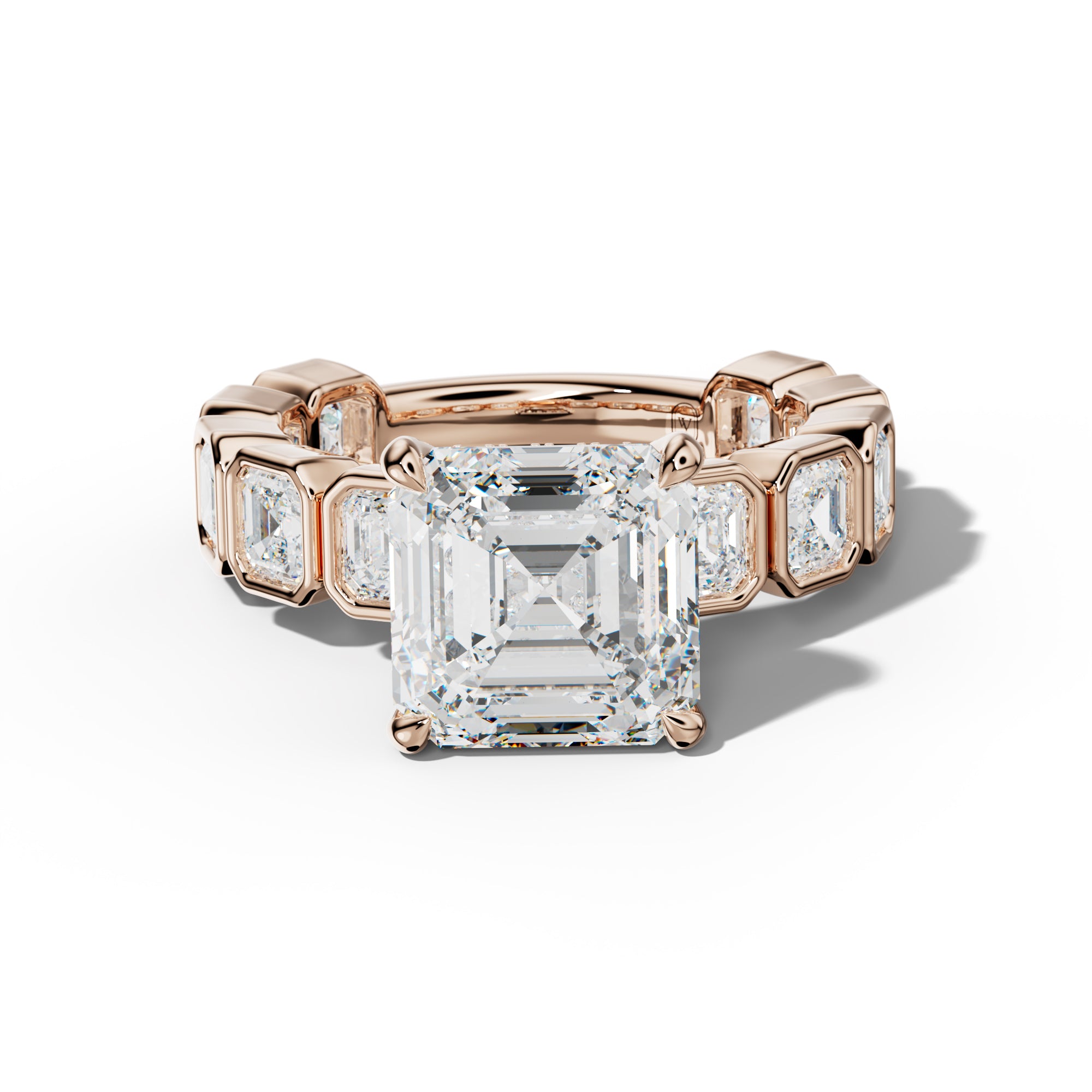 Reina Asscher Diamond Engagement Ring With Asscher Side Stones