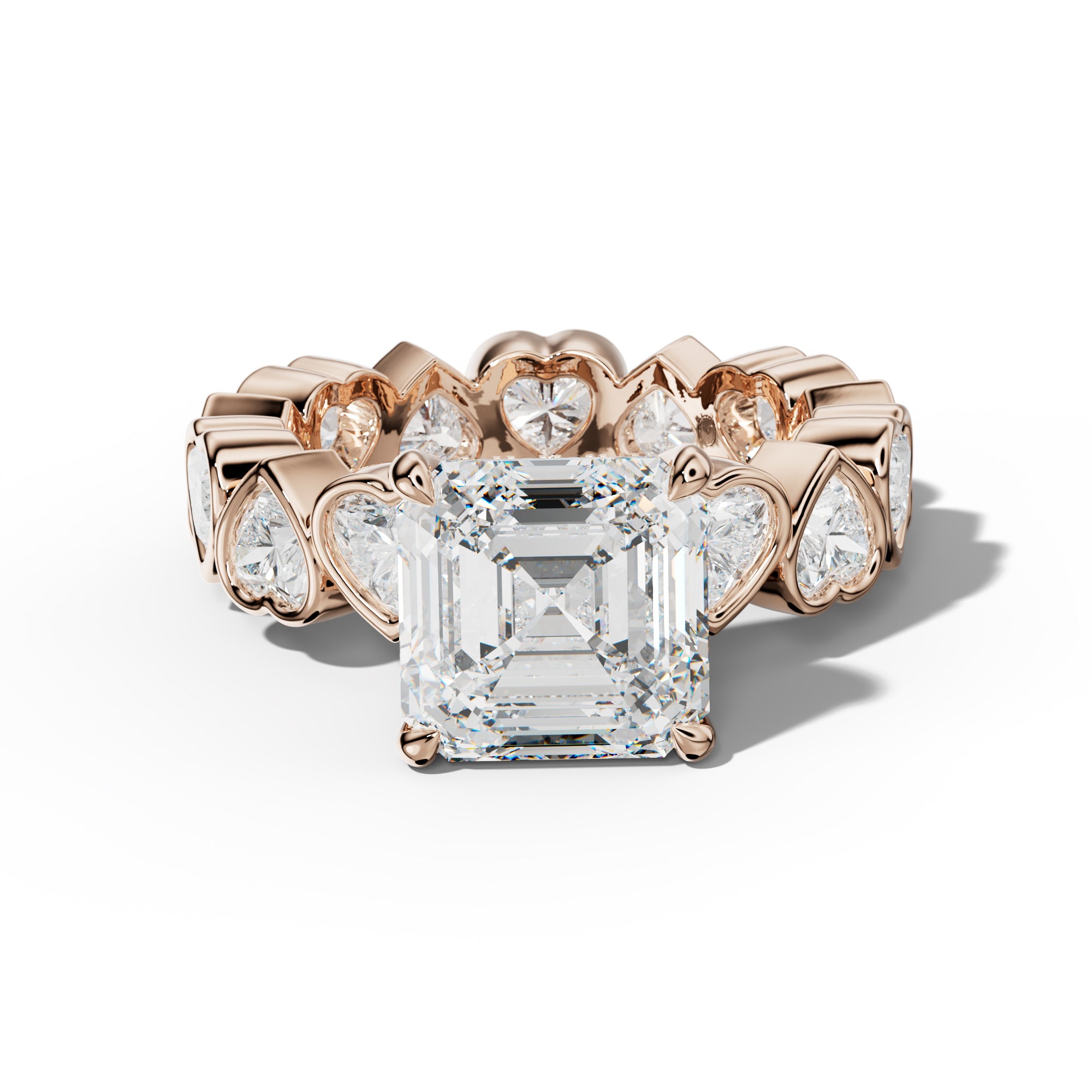Stevie Asscher Diamond Engagement Ring With Heart Side Stones